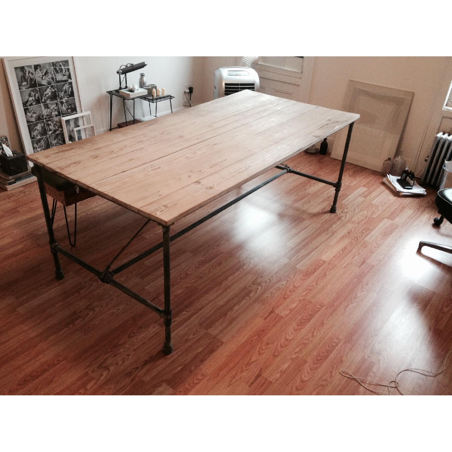 Antique Industrial Wooden Table - image-2