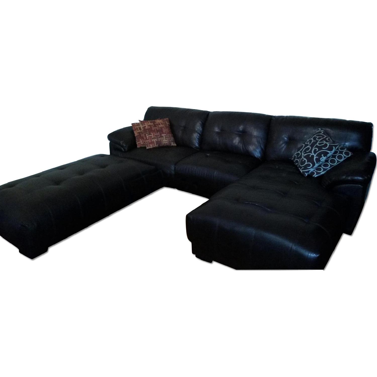 Rooms To Go Chaise Lounge Bonded Leather Sectional Couch & Ottoman