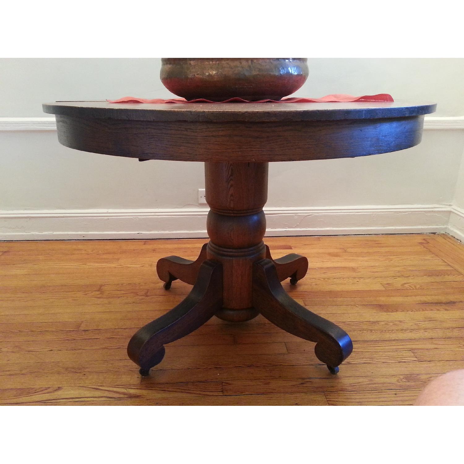 Antique Golden Oak Pedestal Dining Table Round Table - image-1
