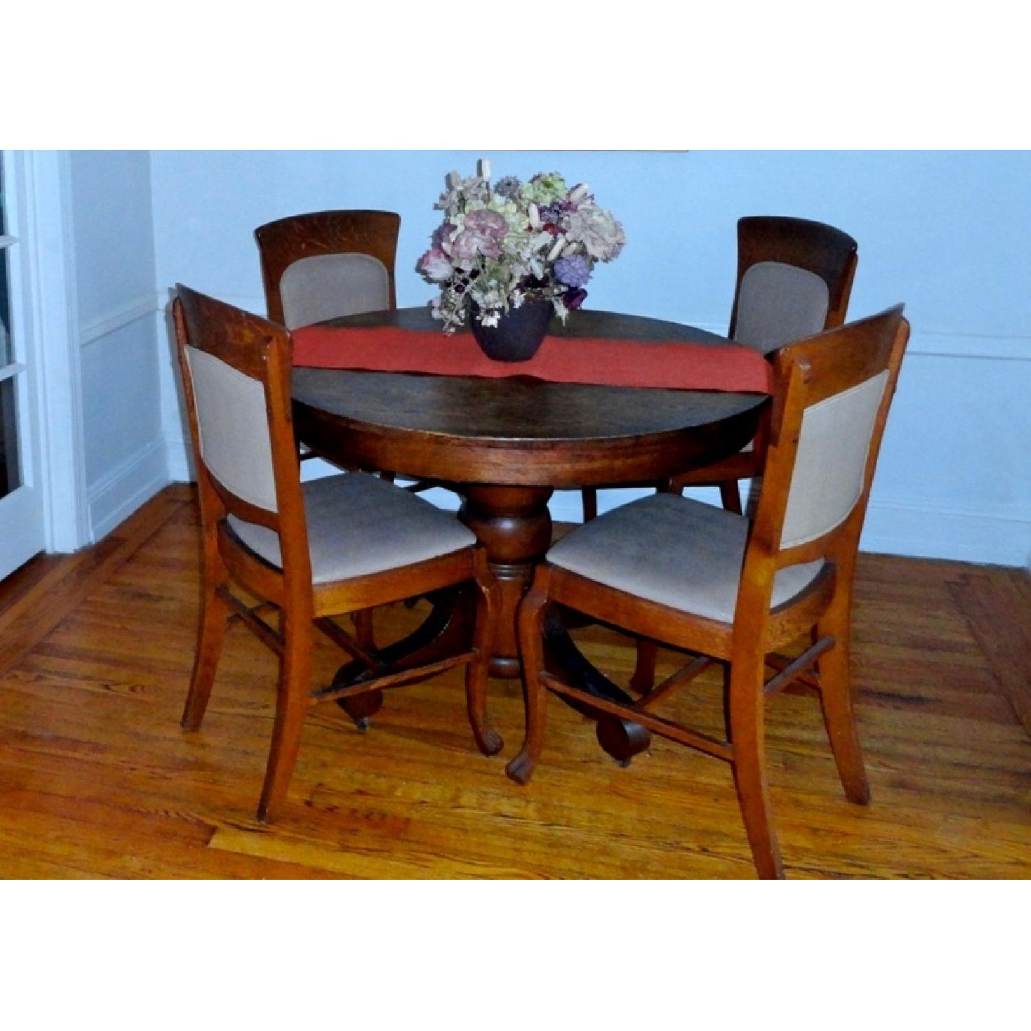 Antique Golden Oak Pedestal Dining Table Round Table - image-3