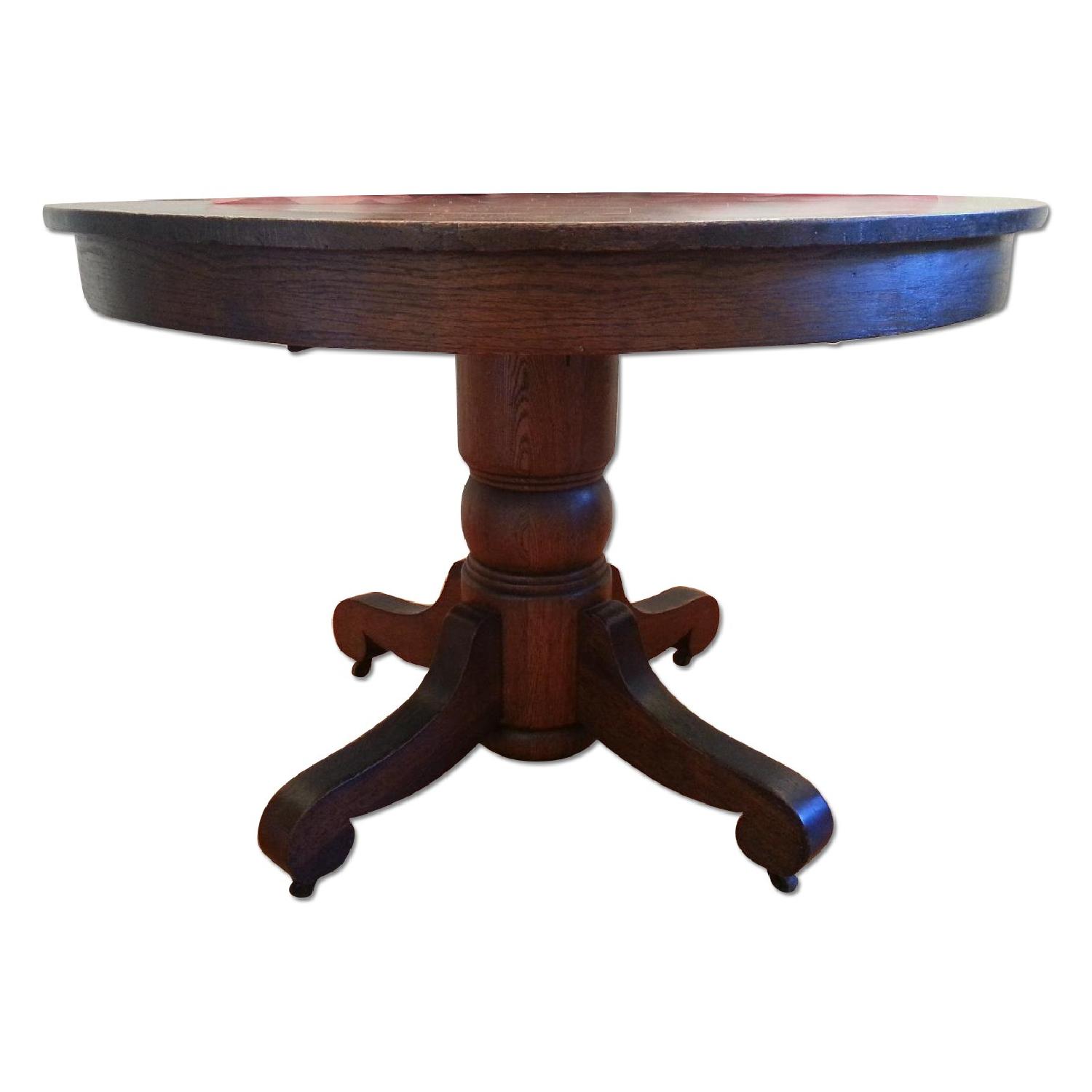 Antique Golden Oak Pedestal Dining Table Round Table - image-0