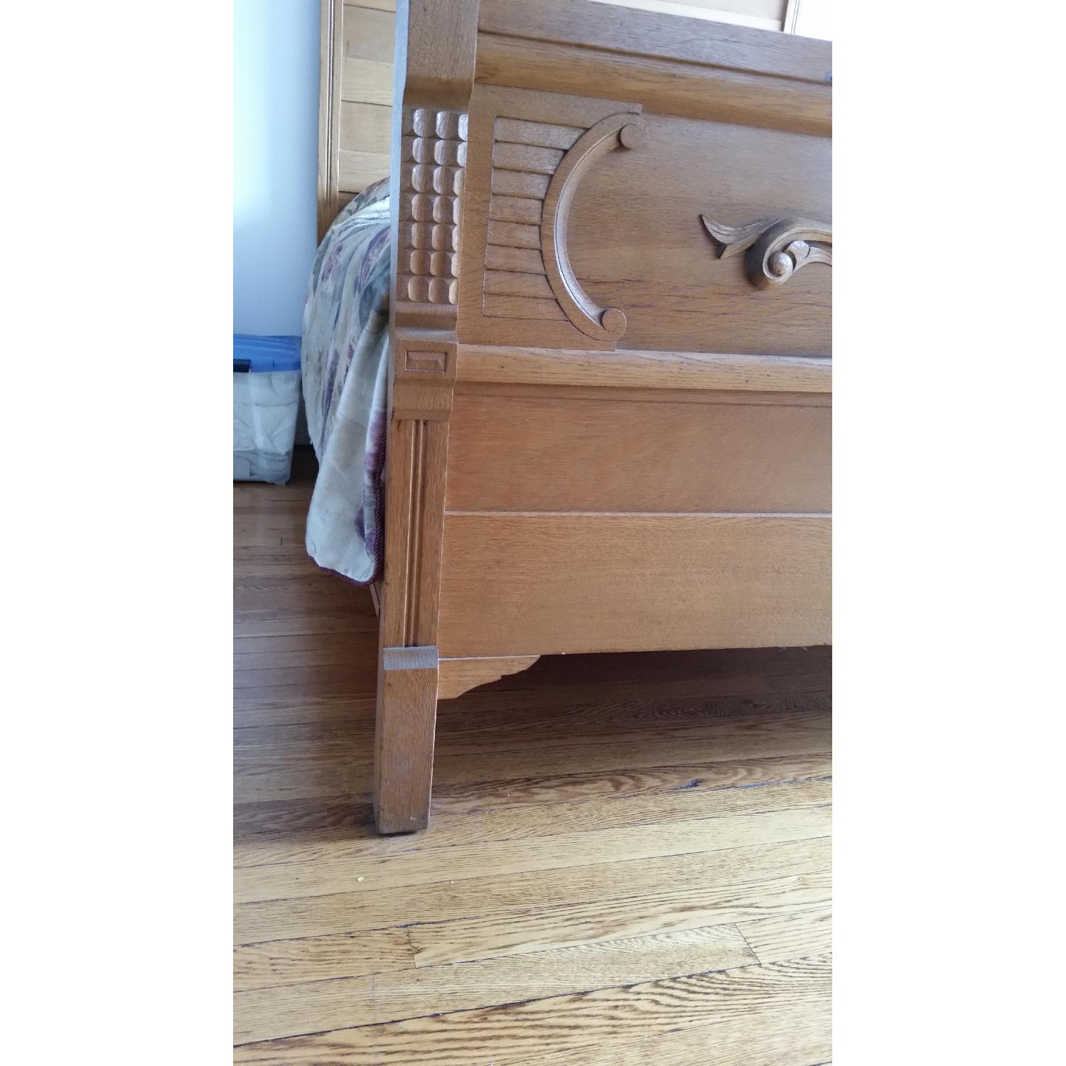 Antique Golden Oak Bed Frame with Headboard, Footboard & Slats AptDeco