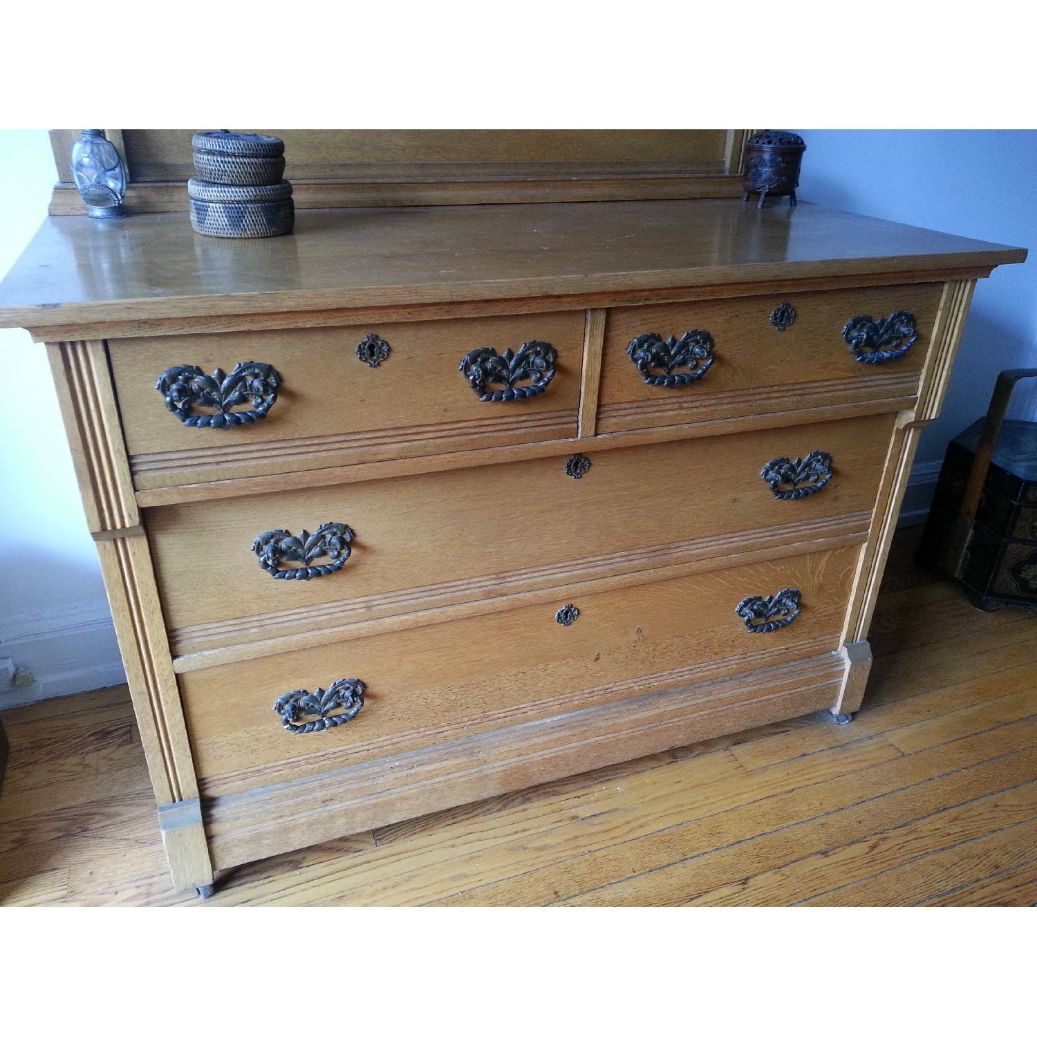 Antique Golden Oak Dresser with Framed Mirror - image-4