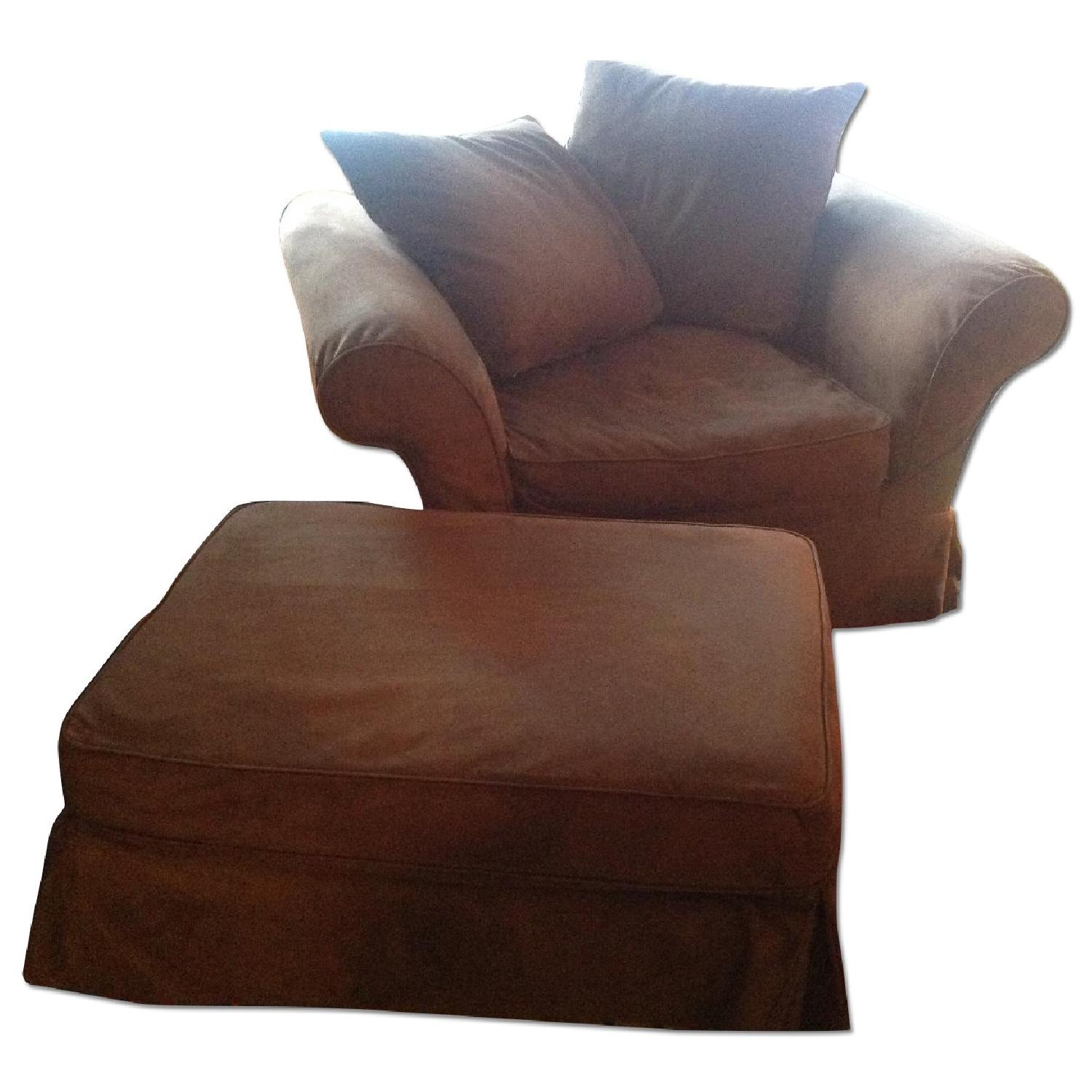 Pottery Barn Charleston Slipcovered Chair-and-a-Half w/ Ottoman - image-0