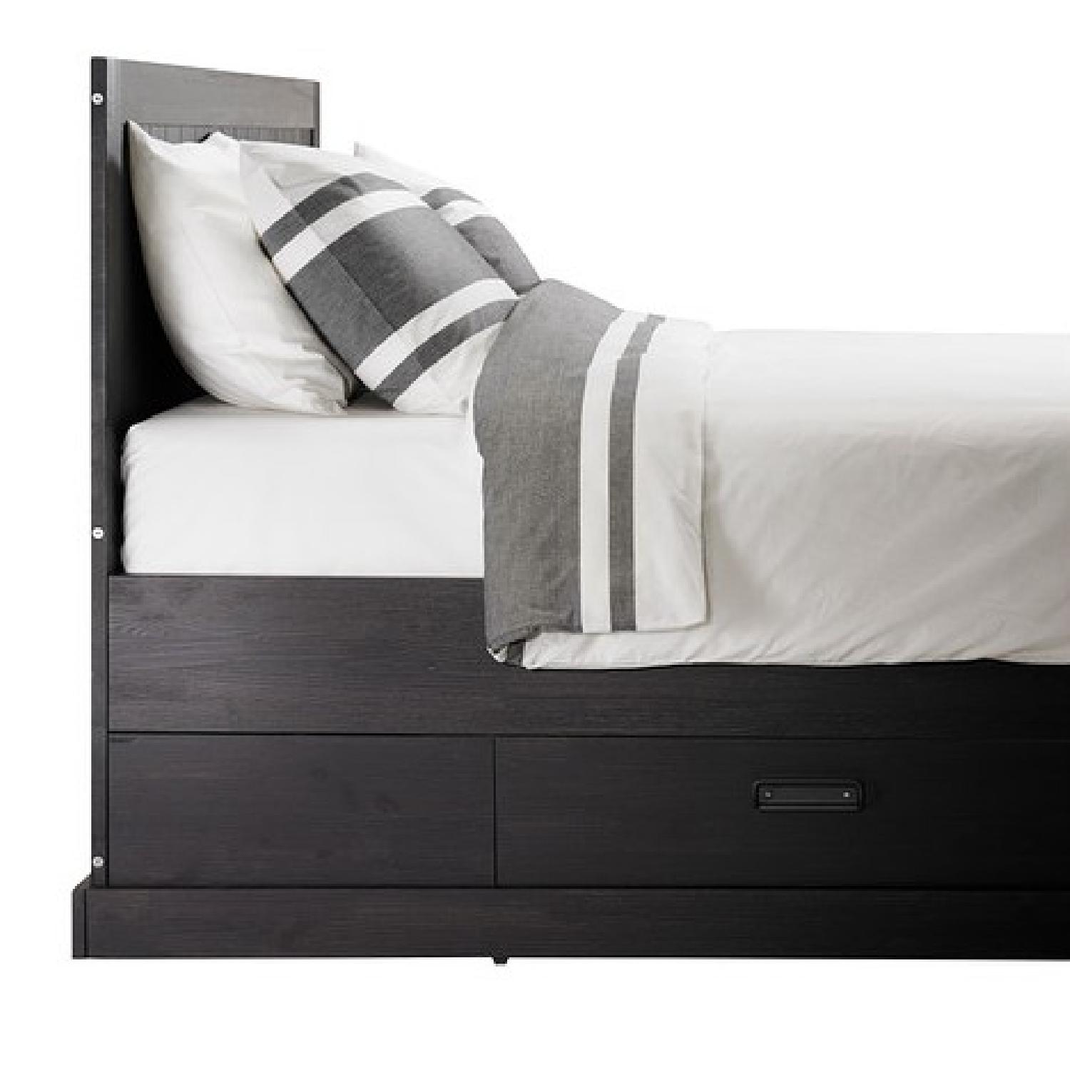 Ikea Fjell Solid Pine Queen Bedframe Headboard and Drawers - image-2