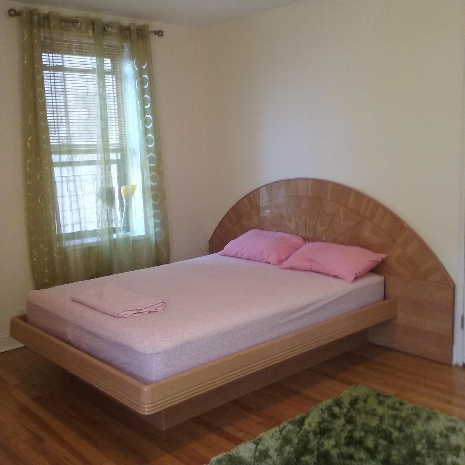 Italian Wood Queen Size Bed w/ Semi Circle Headboard AptDeco