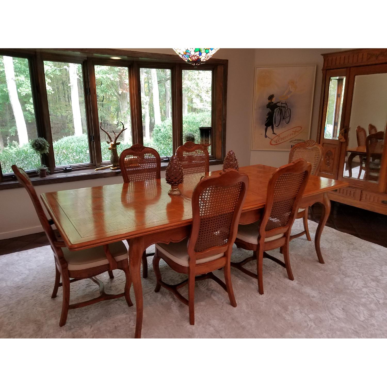 Baker Solid Oak Expandable Dining Table w/ 6 Chairs - AptDeco