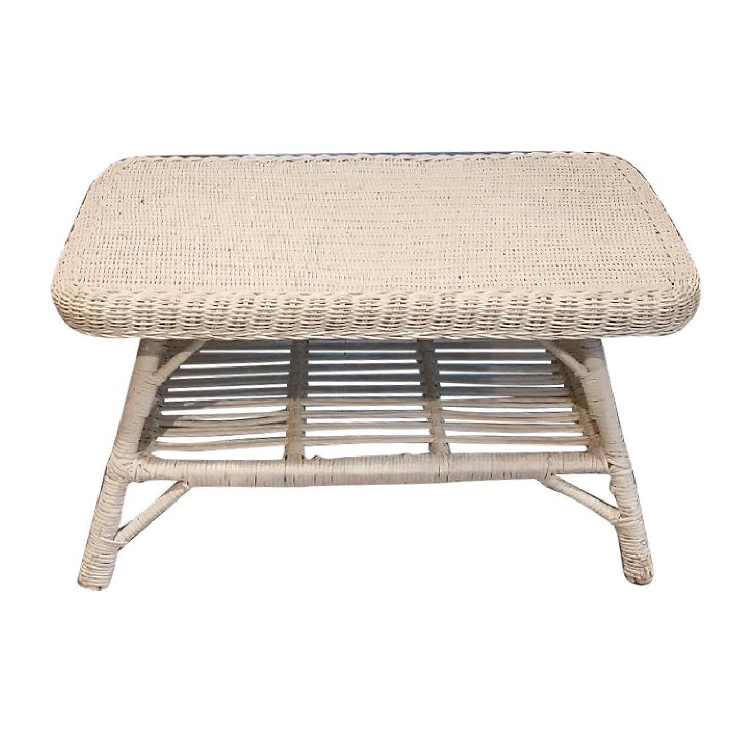 Vintage White Wicker Coffee Table AptDeco