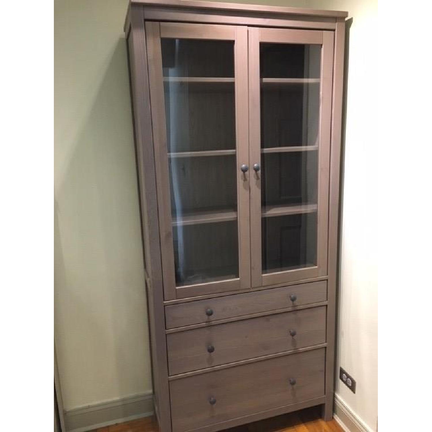 Ikea Hemnes Grey Cabinet w/ Glass Doors - image-1