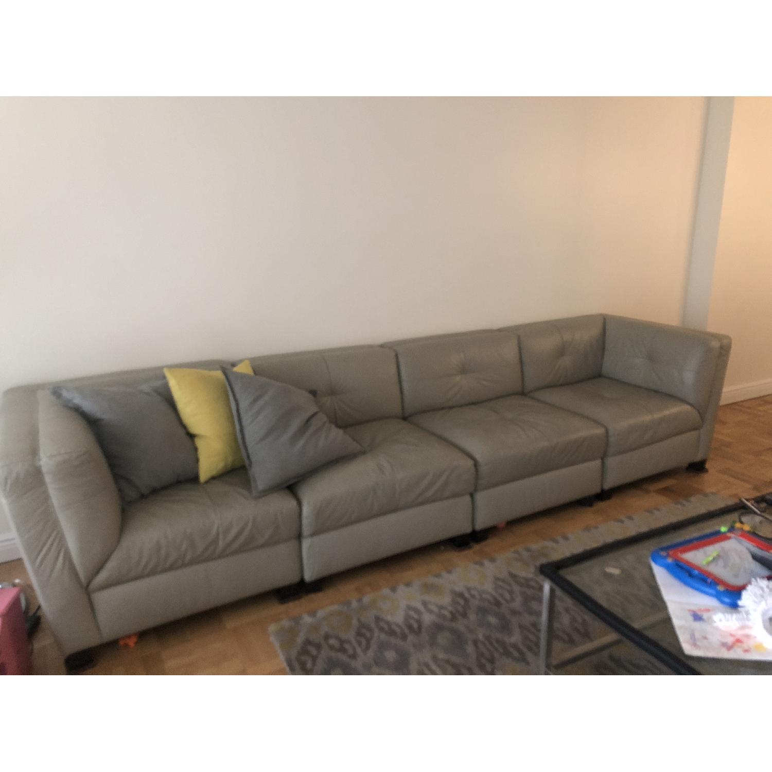 Macys Light Grey Leather Modular 4-Piece Sectional Sofa - image-0
