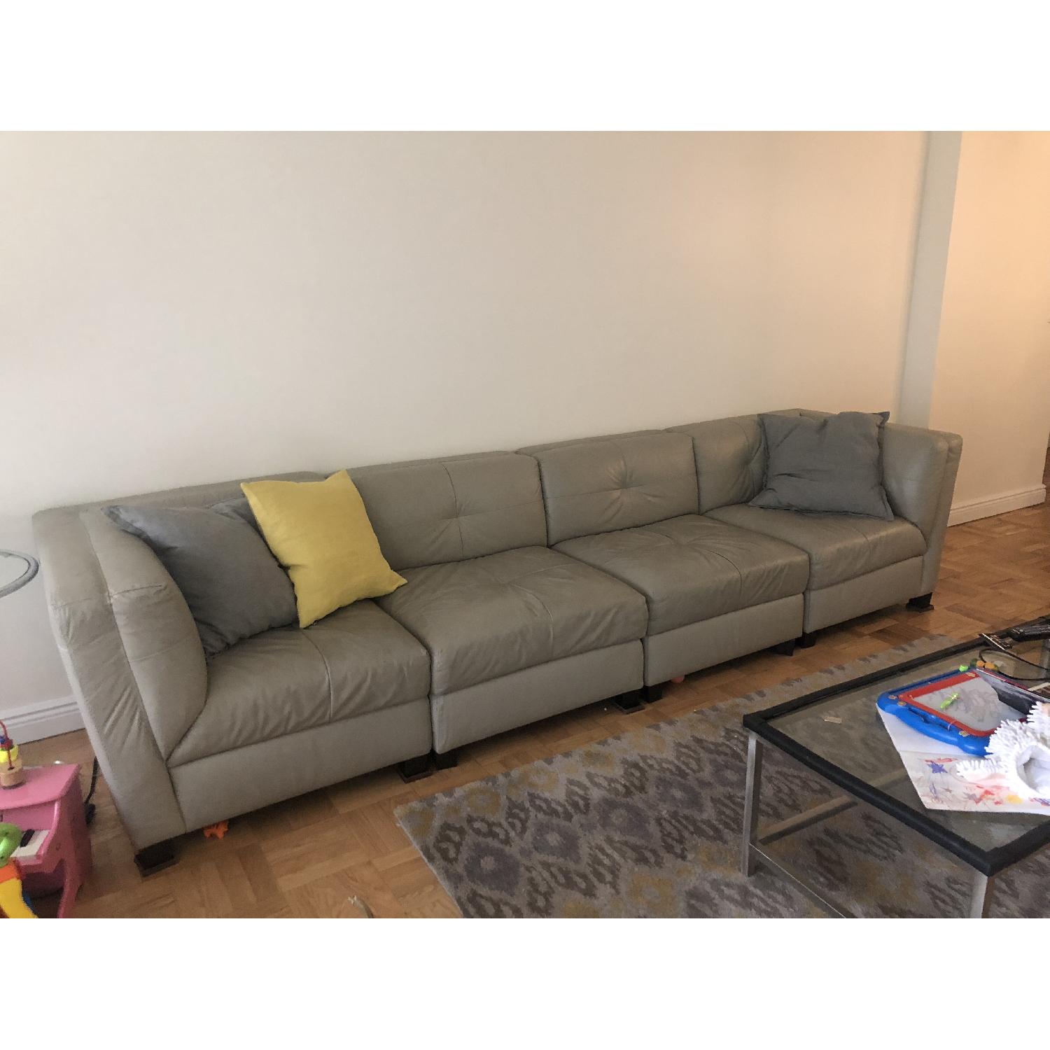 Macys Light Grey Leather Modular 4-Piece Sectional Sofa - image-1