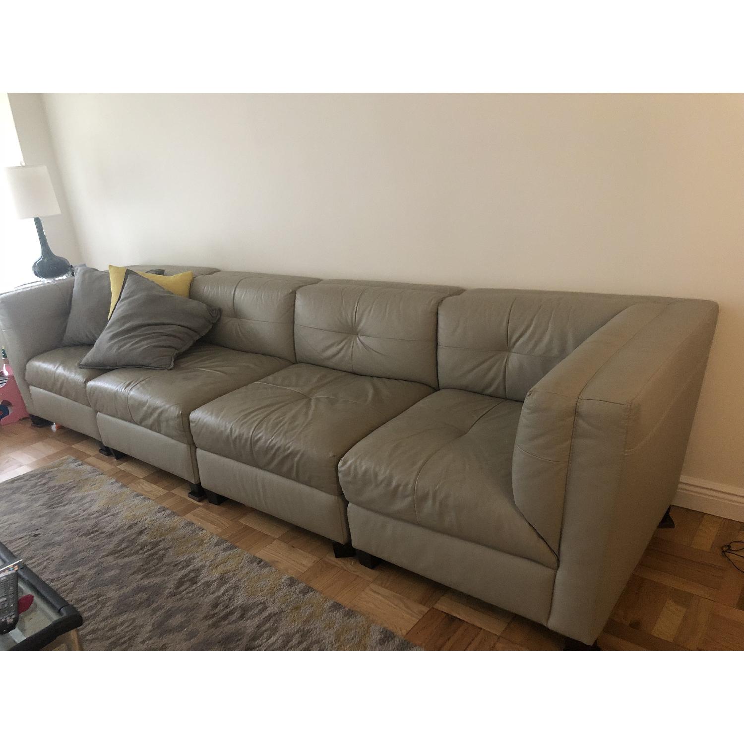 Macys Light Grey Leather Modular 4-Piece Sectional Sofa - image-2