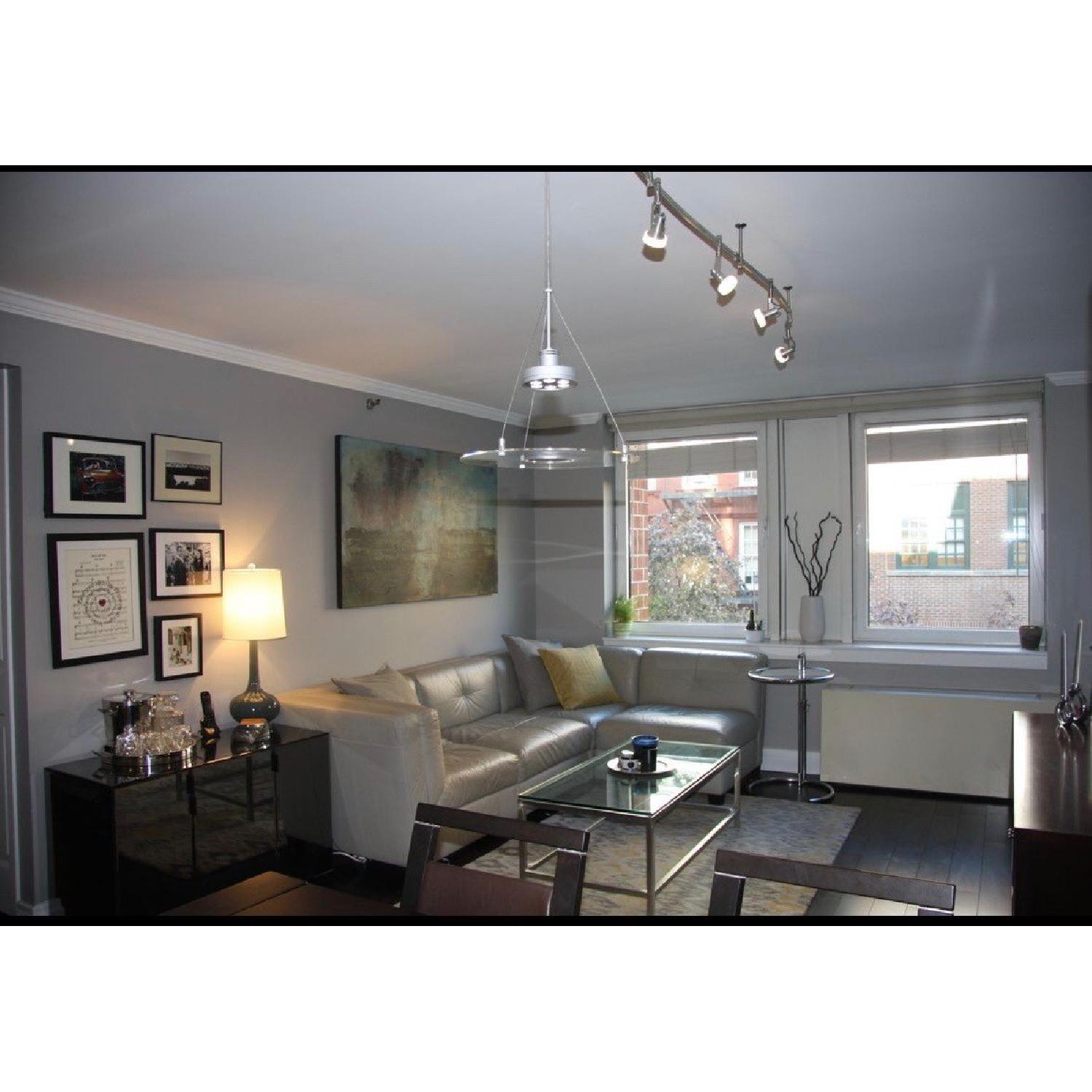 Macys Light Grey Leather Modular 4-Piece Sectional Sofa - image-3