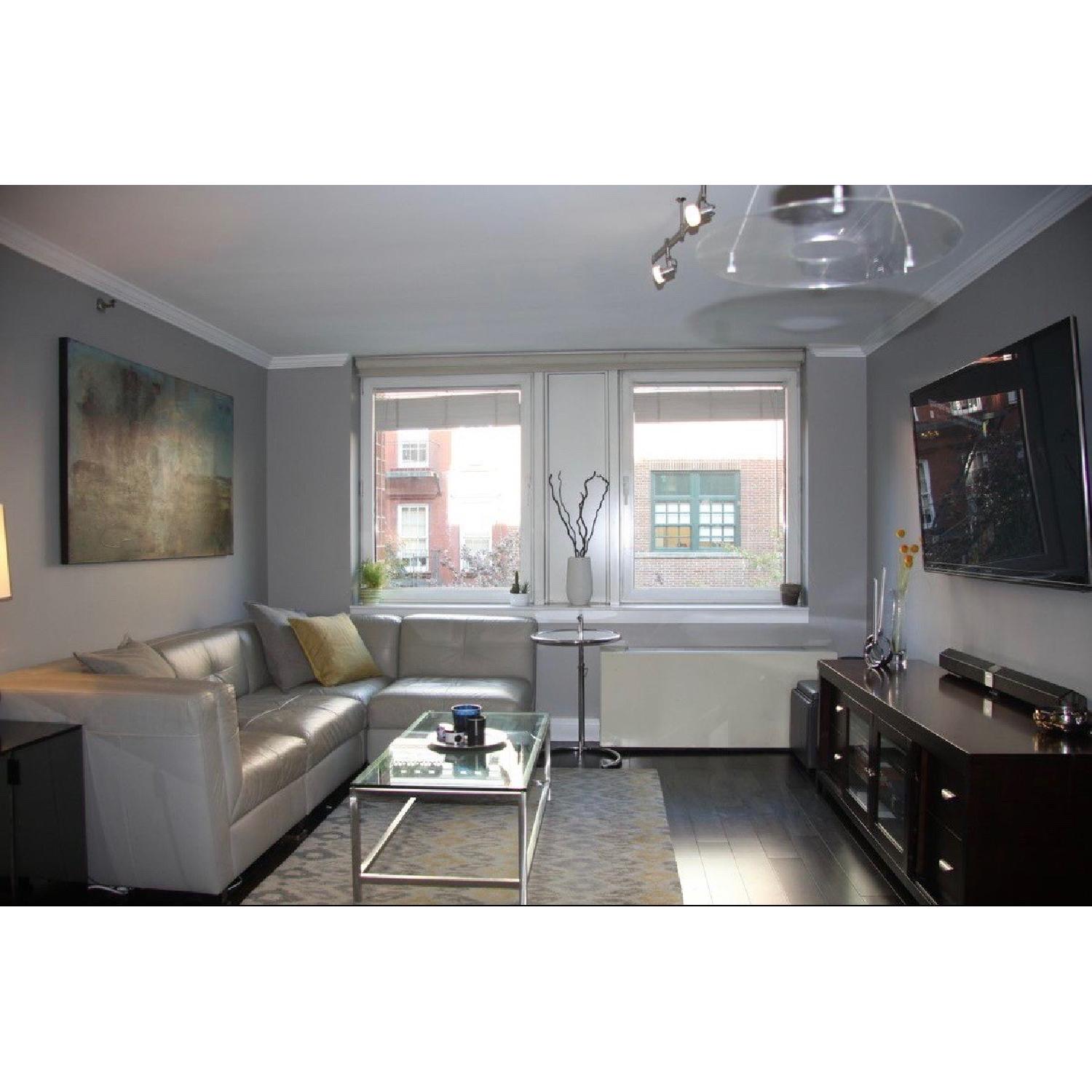 Macys Light Grey Leather Modular 4-Piece Sectional Sofa - image-4