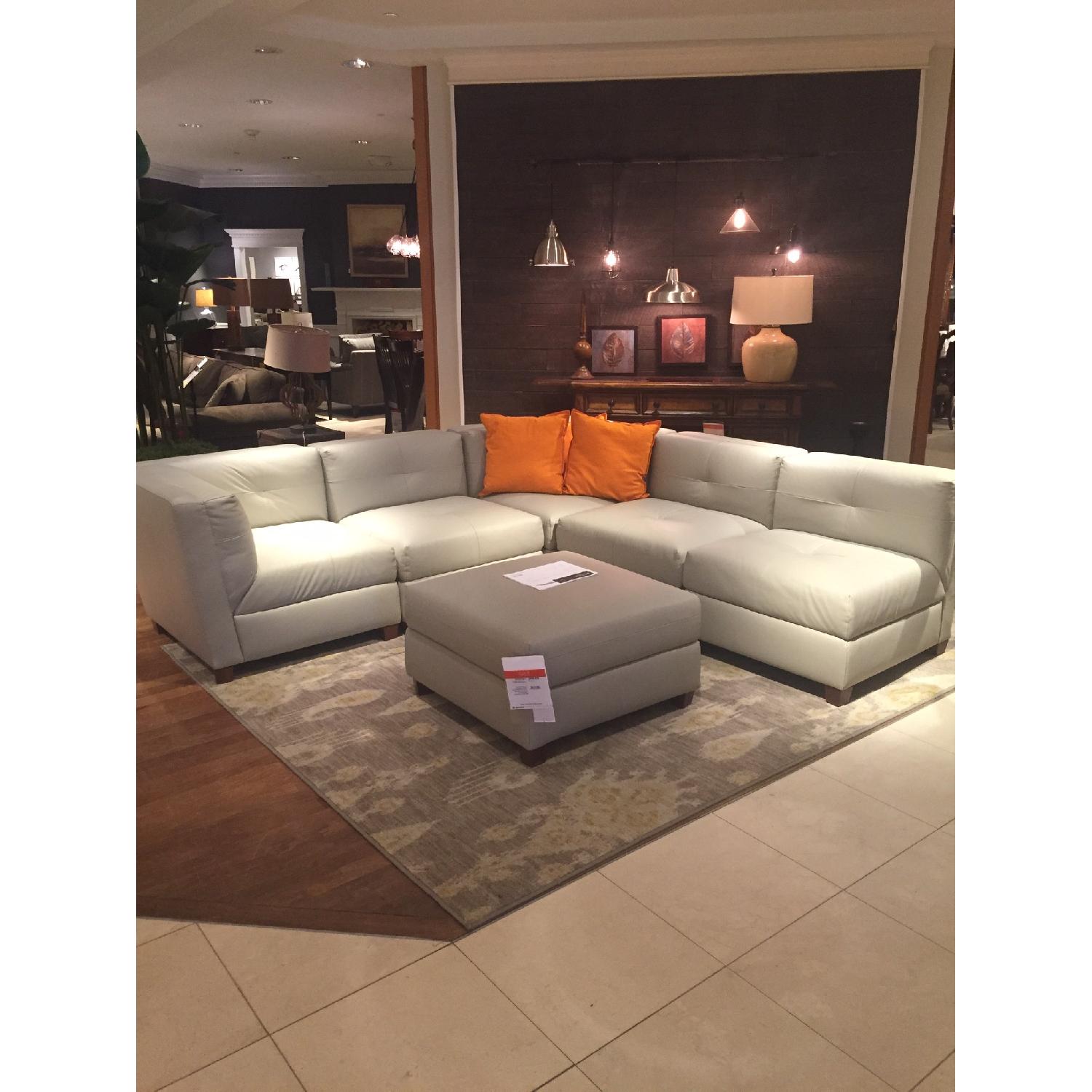 Macys Light Grey Leather Modular 4Piece Sectional Sofa AptDeco