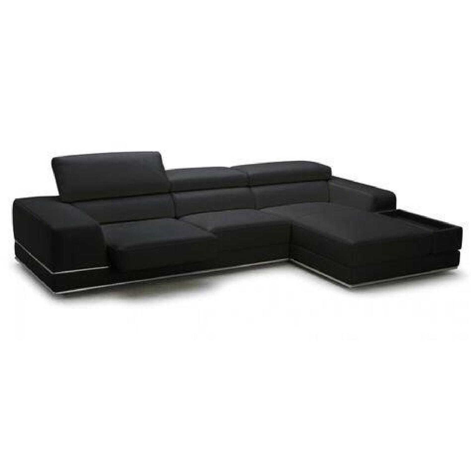 Modani Modern Black Leather Sectional Sofa - image-1