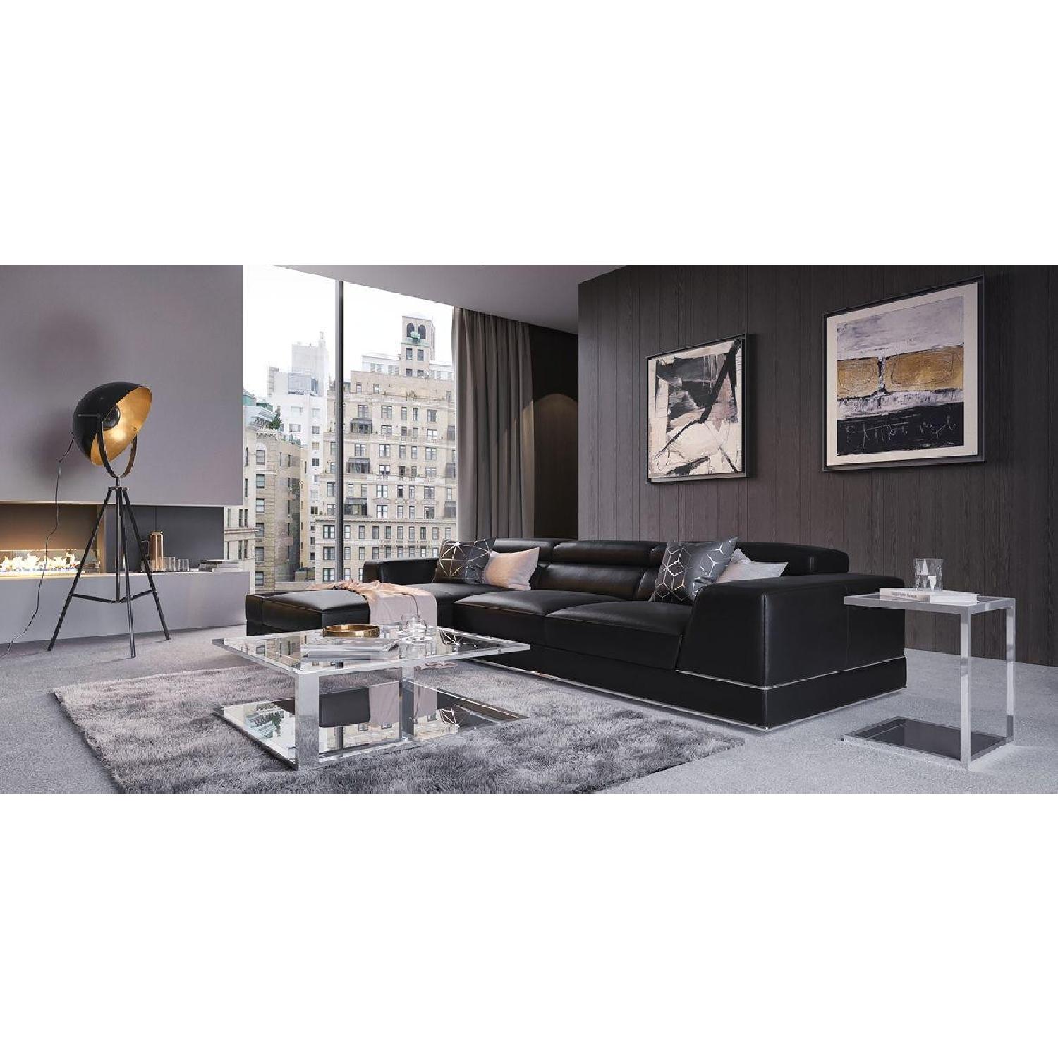 Modani Modern Black Leather Sectional Sofa - image-2