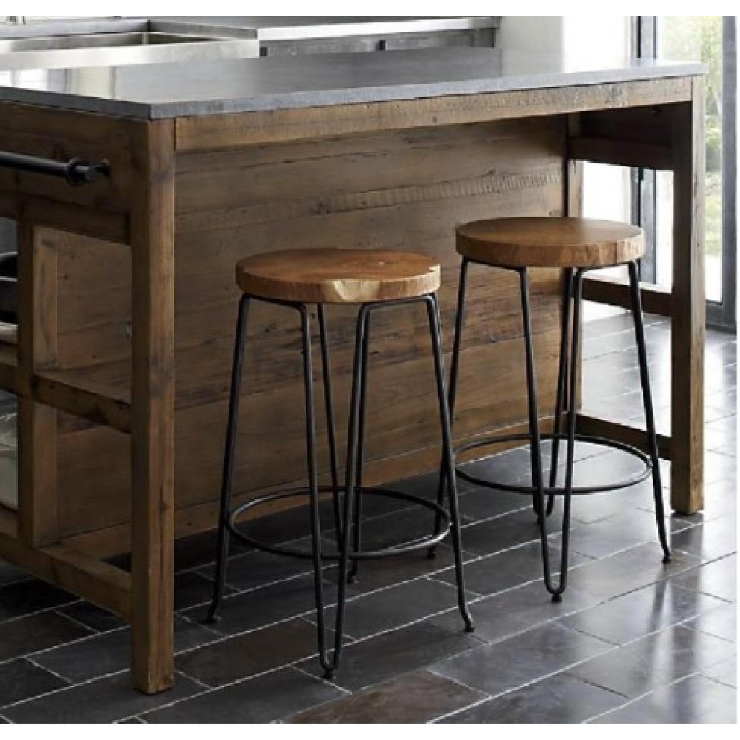 Crate & Barrel Origin Bar Stools w/ Teak Wood Top AptDeco