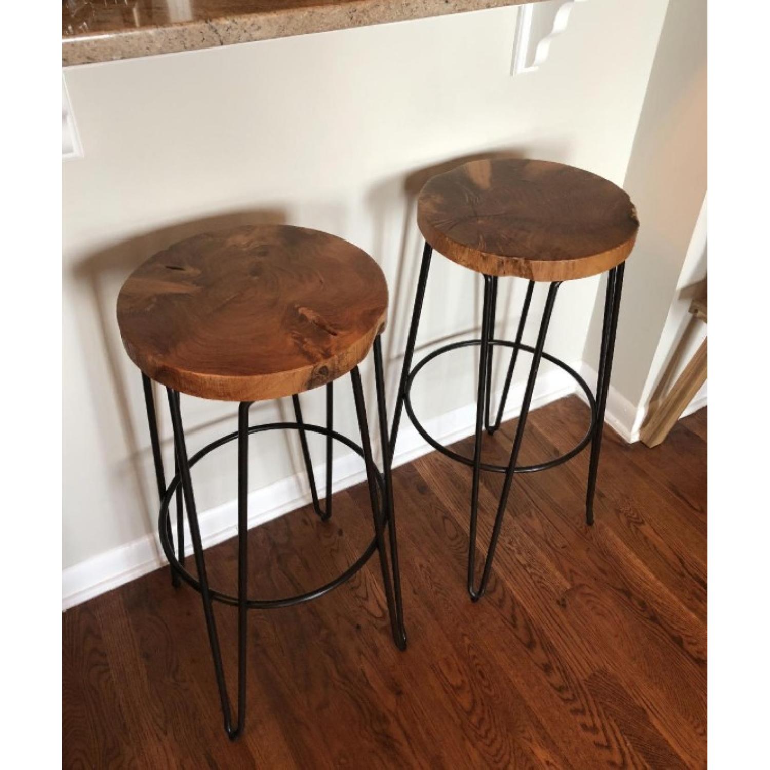 Crate & Barrel Origin Bar Stools w/ Teak Wood Top AptDeco