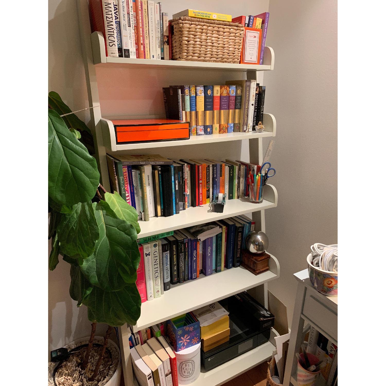 Pottery Barn White Wall Leaning Bookshelf AptDeco