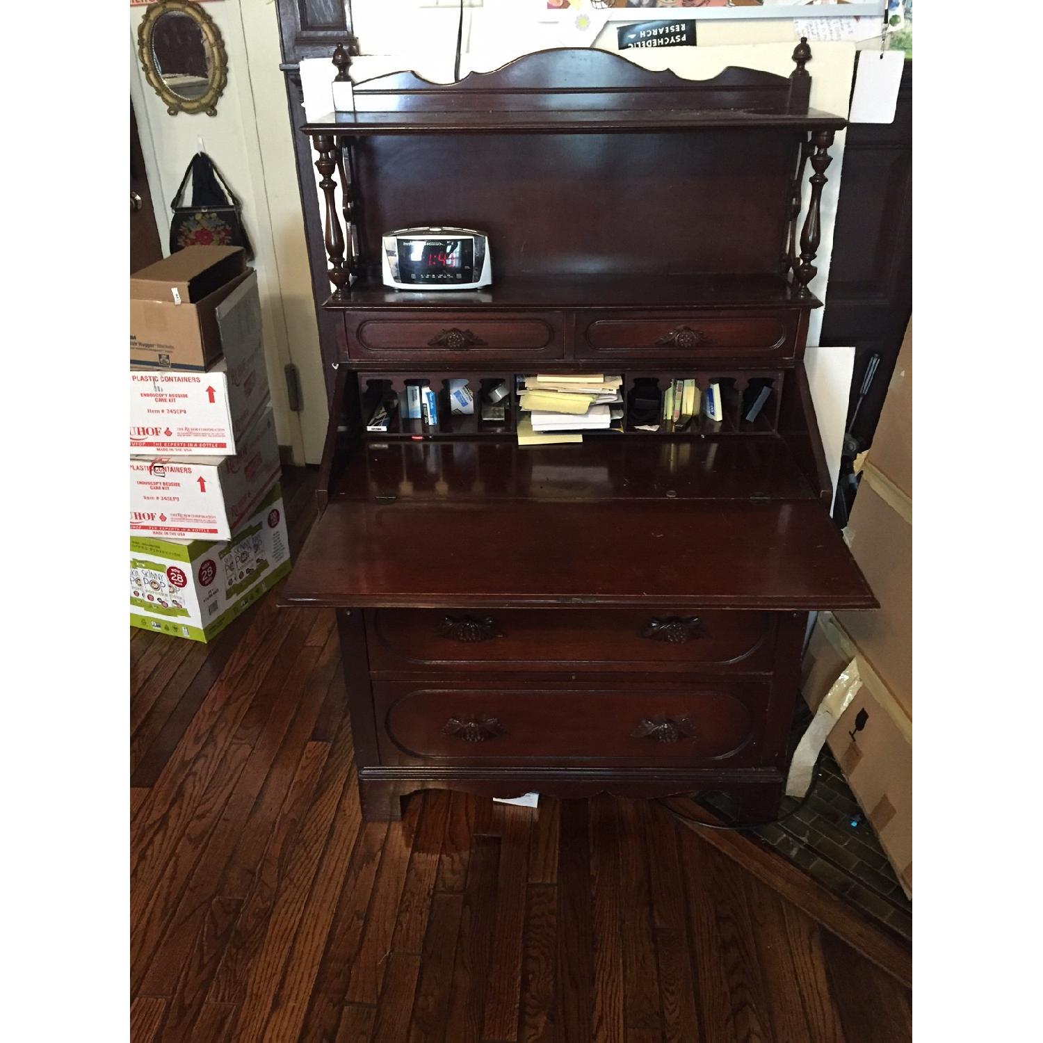 Antique Wood Secretary Dresser Desk - image-1