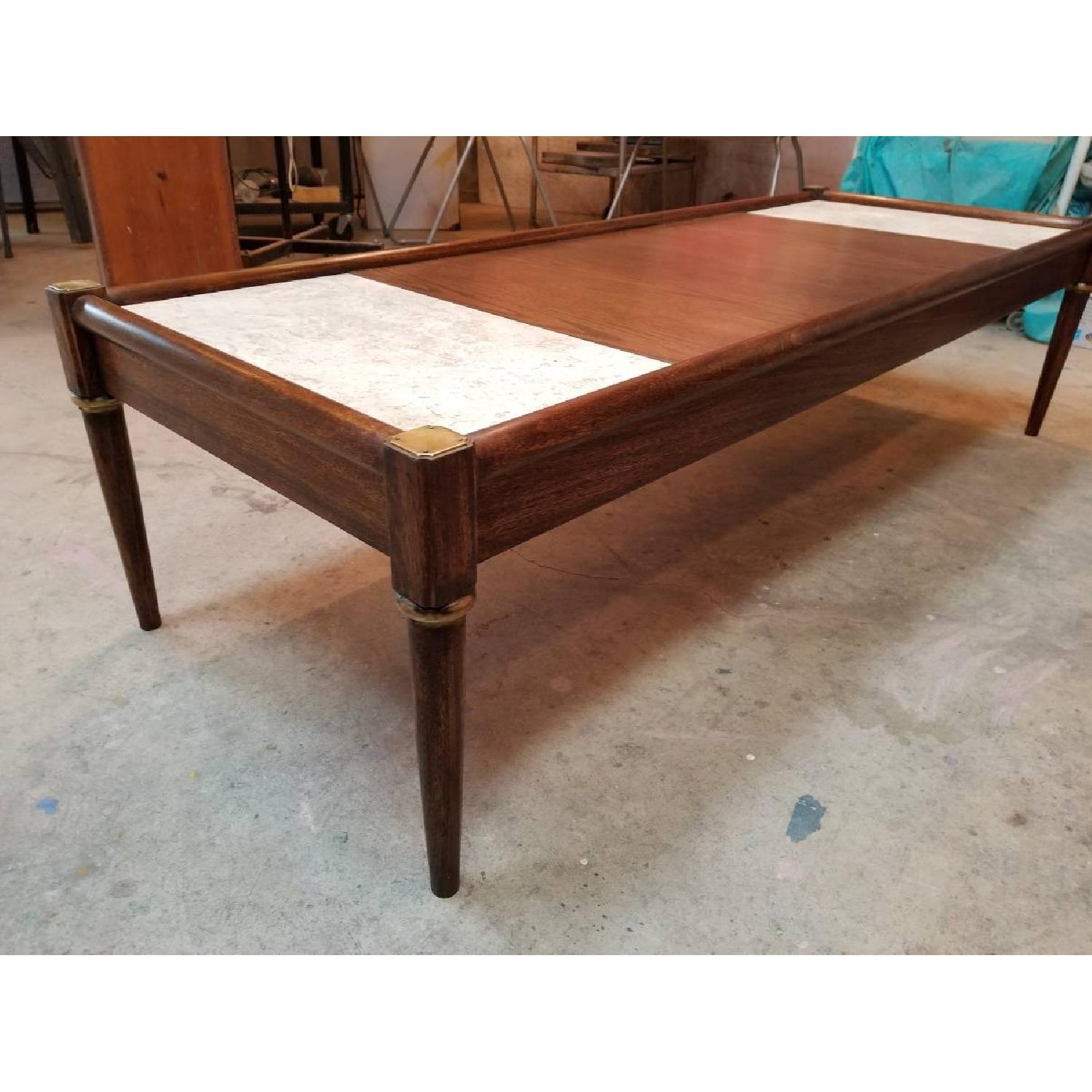 Vintage Mid Century Wood & Marble Coffee Table AptDeco