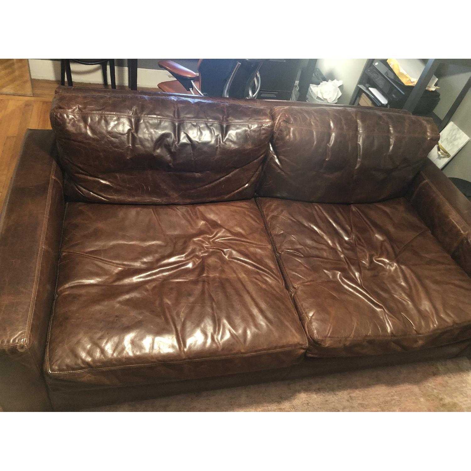 Restoration Hardware Maxwell Leather Lux Down Feather Sofa - image-2