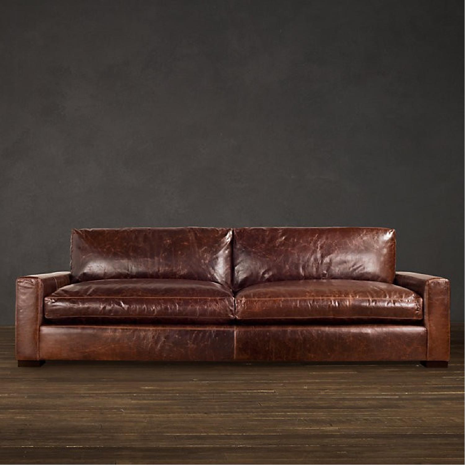 Restoration Hardware Maxwell Leather Lux Down Feather Sofa - image-4