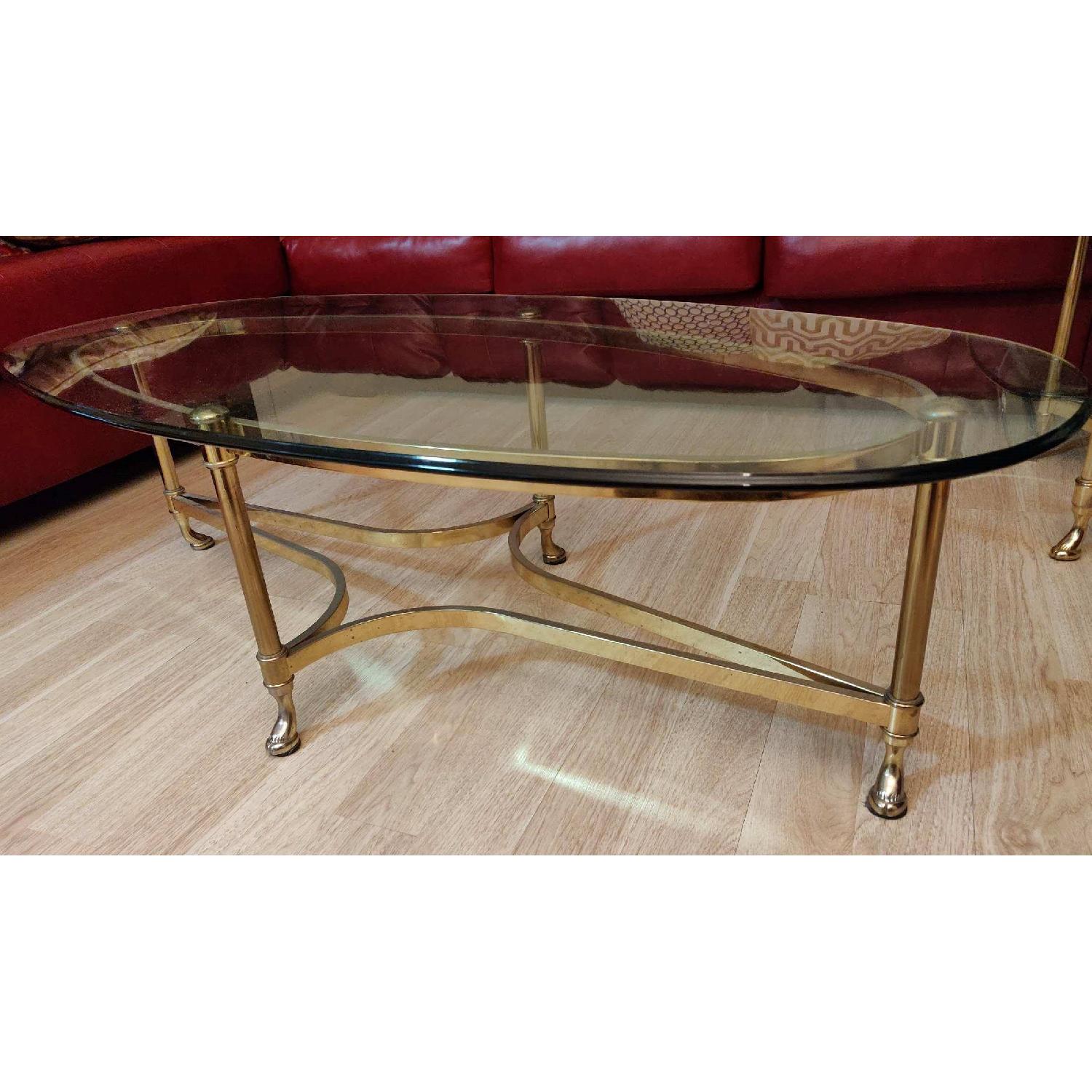 Oval Glass Top Coffee Table w/ Golden Legs - image-2