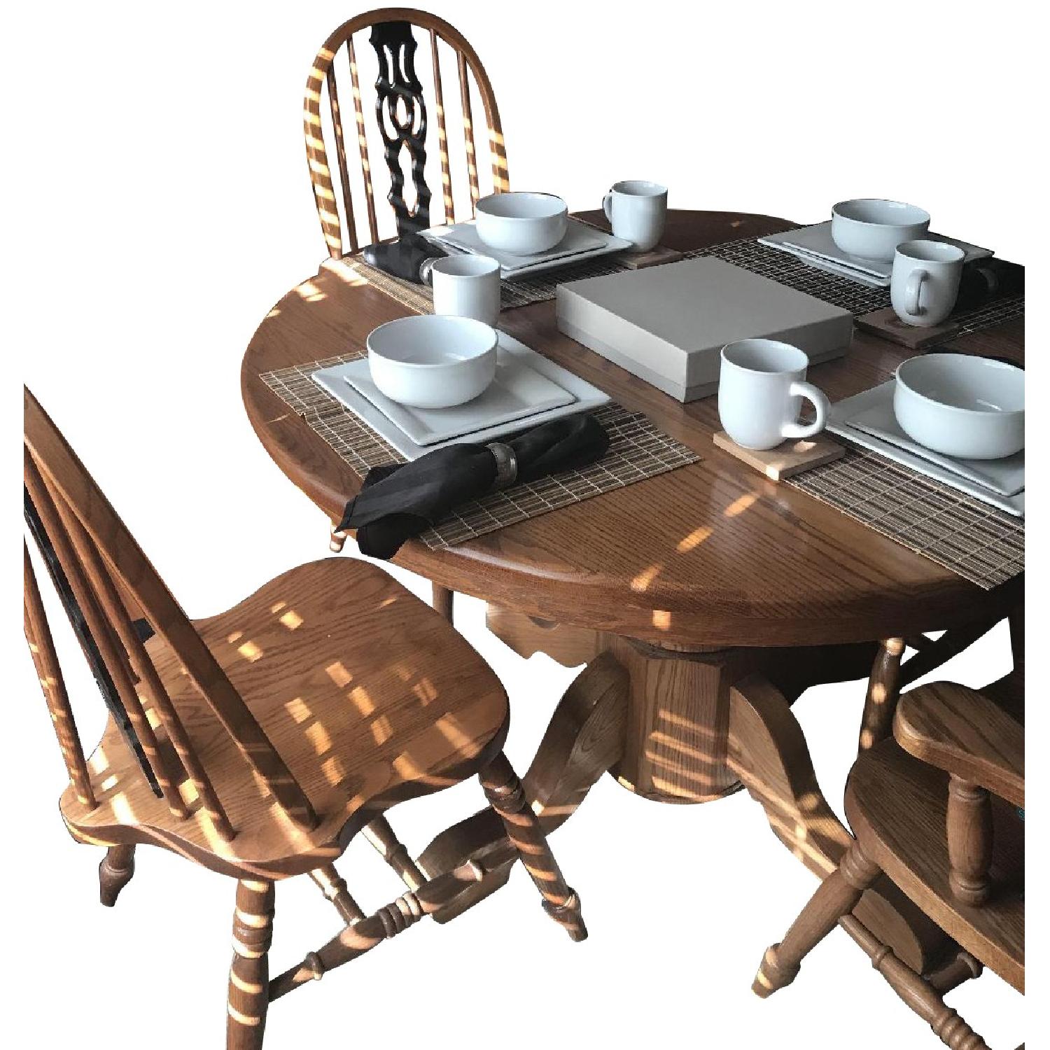 Solid Oak 7-Piece Expandable Dining Set - AptDeco