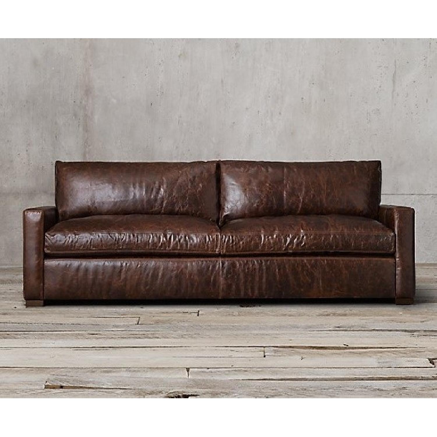 Restoration Hardware Maxwell Leather Down-Feather Fill Sofa - image-4