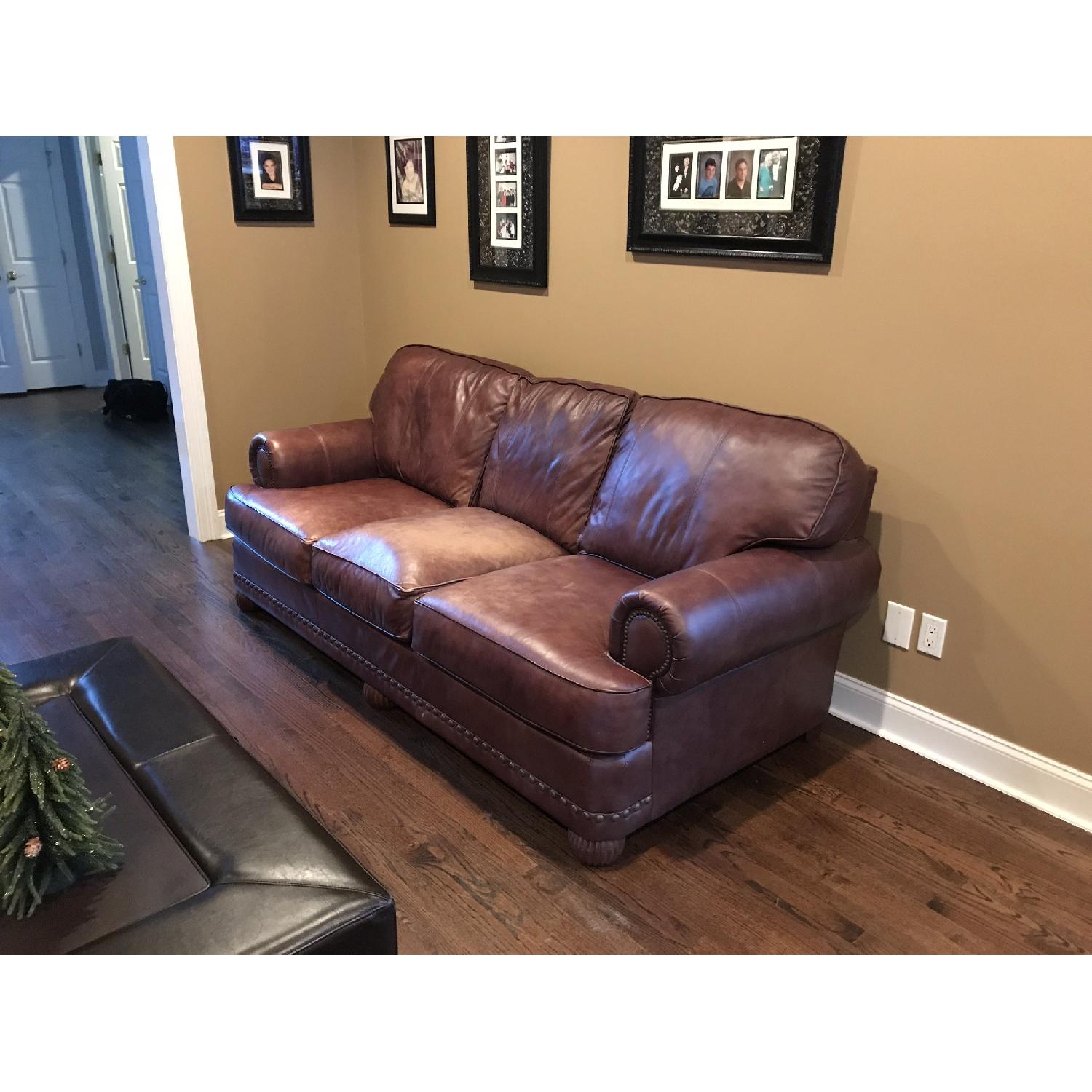 Bancroft & Bliss Brown Leather Sofa - AptDeco