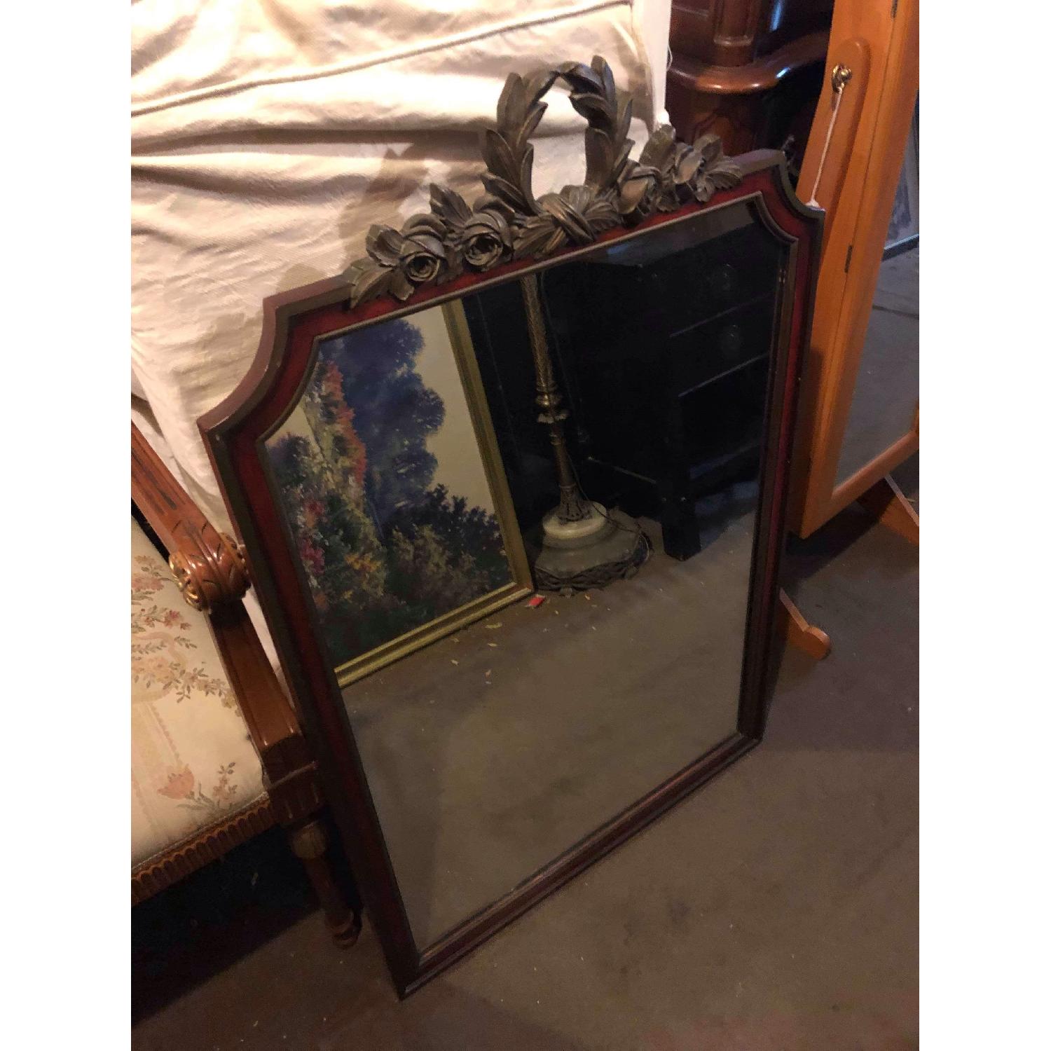 Antique 1930s Bronze and Mahogany Framed Wall Mirror - image-11