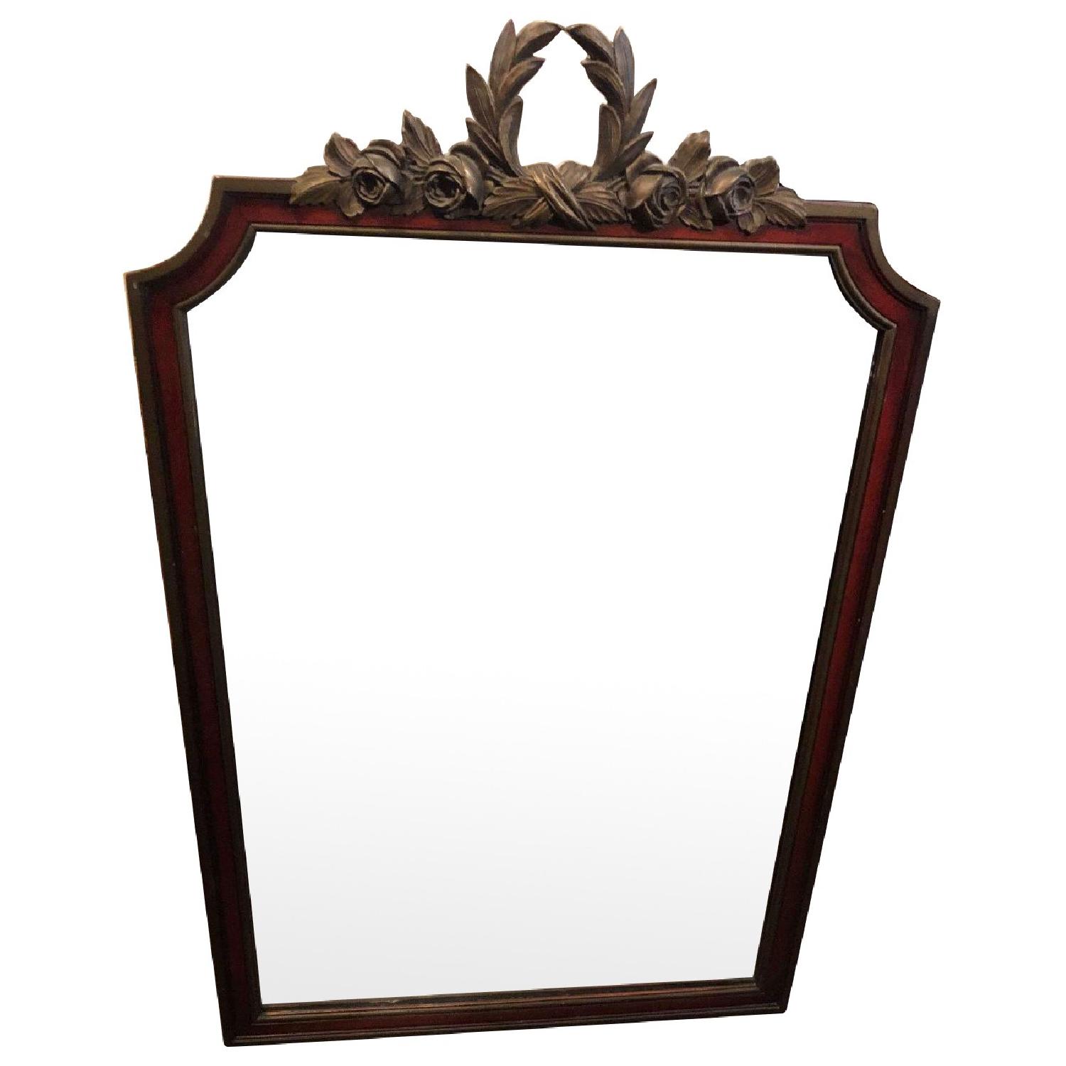 Antique 1930s Bronze and Mahogany Framed Wall Mirror AptDeco