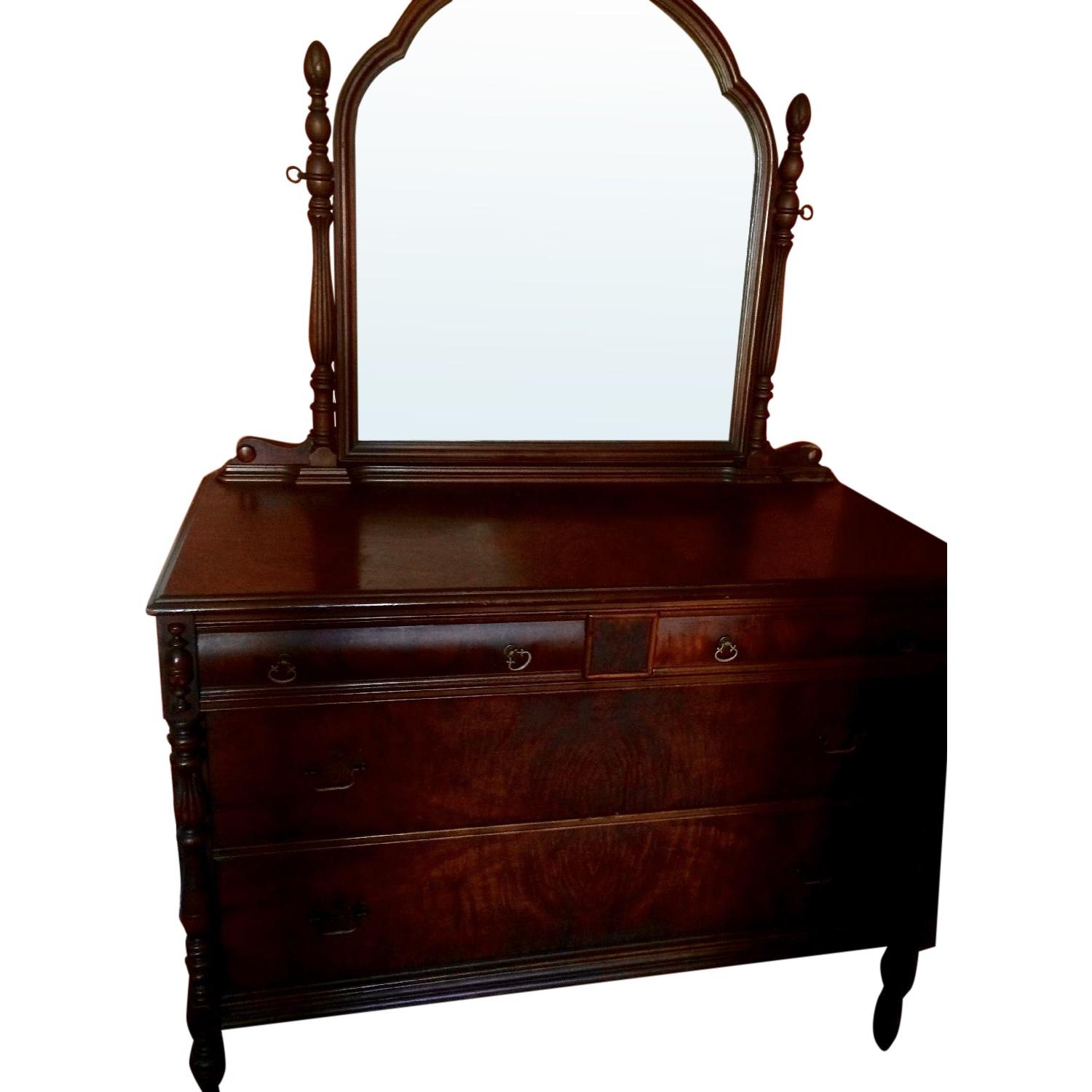 Antique 1920s Wood Bureau/Dresser w/ Mirror - image-0