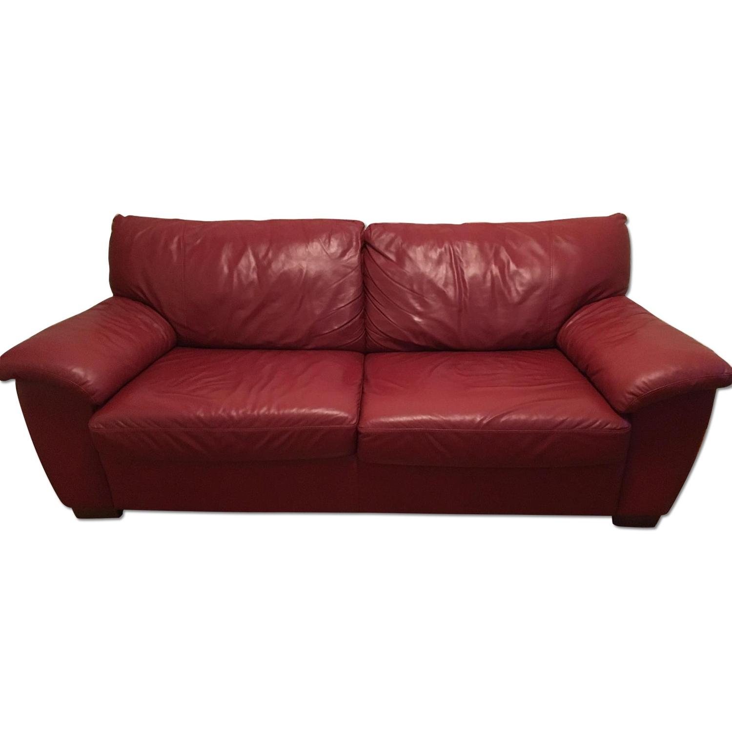 Ikea Vetra Red Leather Sofa Bed - image-0