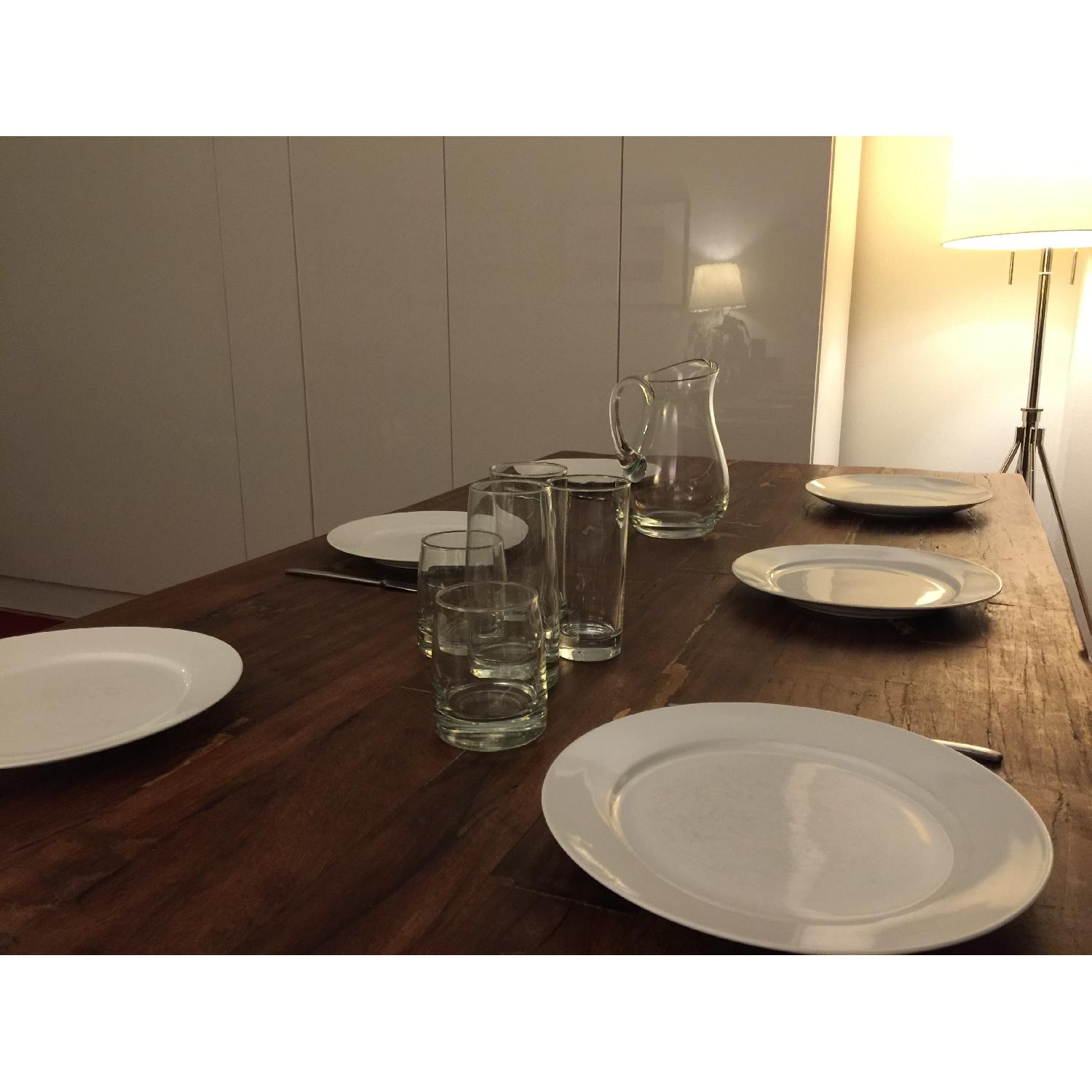 West Elm Industrial Table w/ 2 Crate & Barrel Benches - image-2