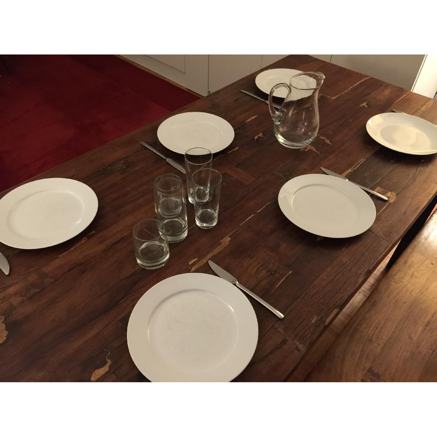 West Elm Industrial Table w/ 2 Crate & Barrel Benches - image-3