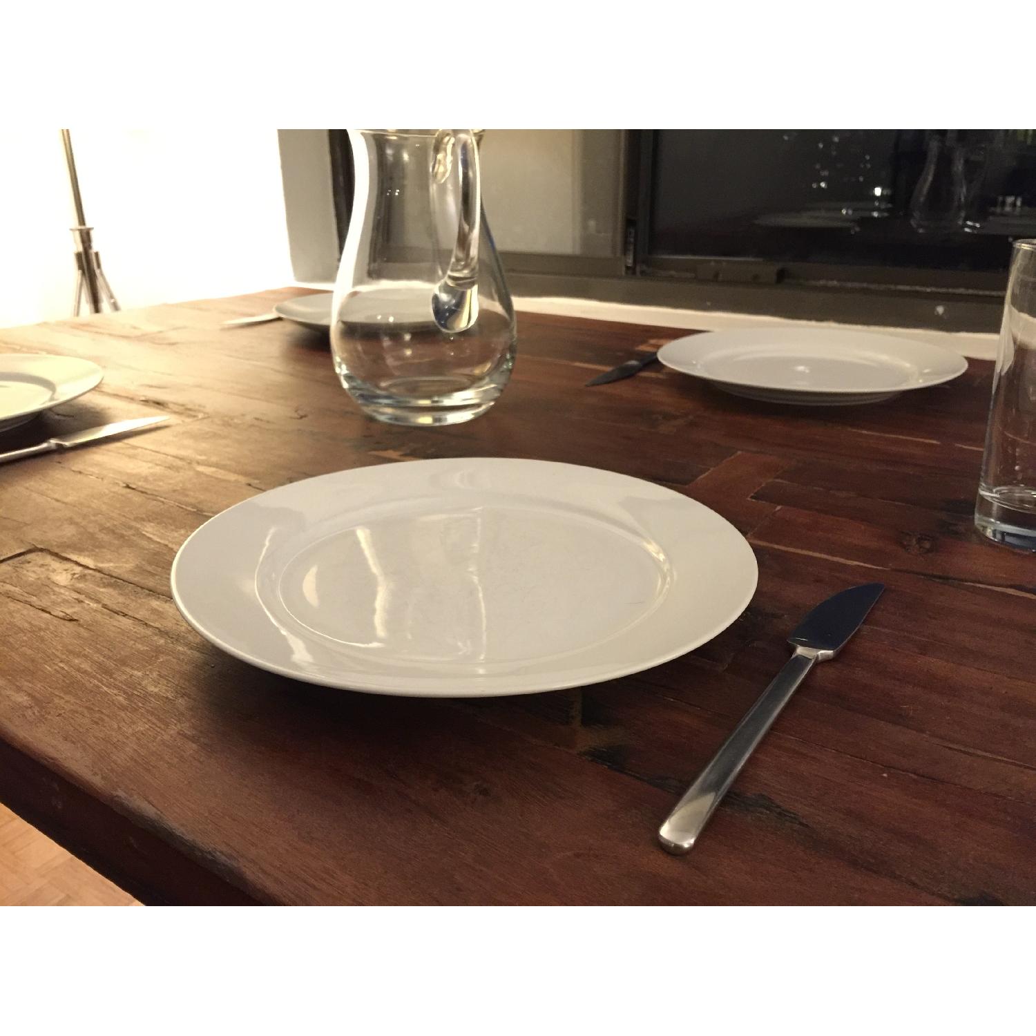 West Elm Industrial Table w/ 2 Crate & Barrel Benches - image-4