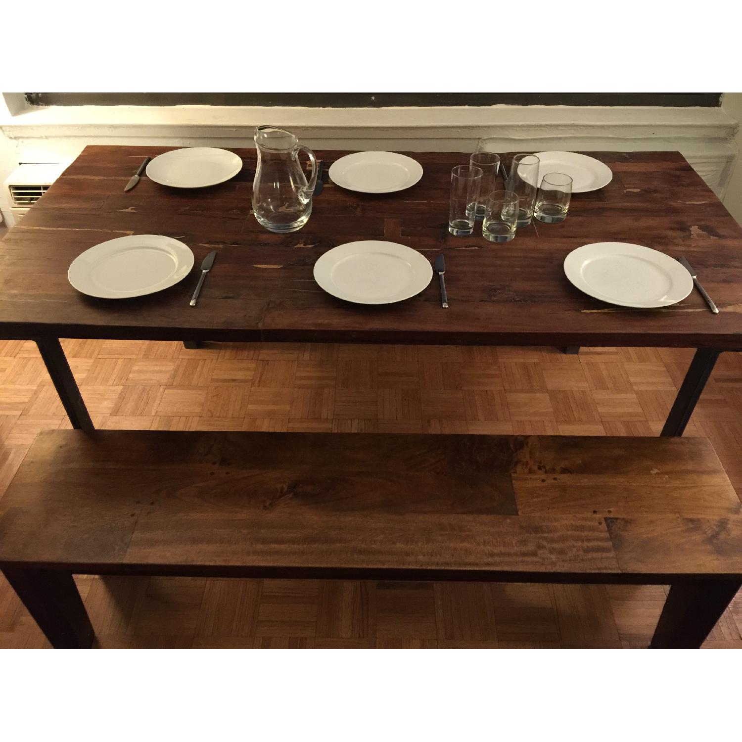 West Elm Industrial Table w/ 2 Crate & Barrel Benches - image-5