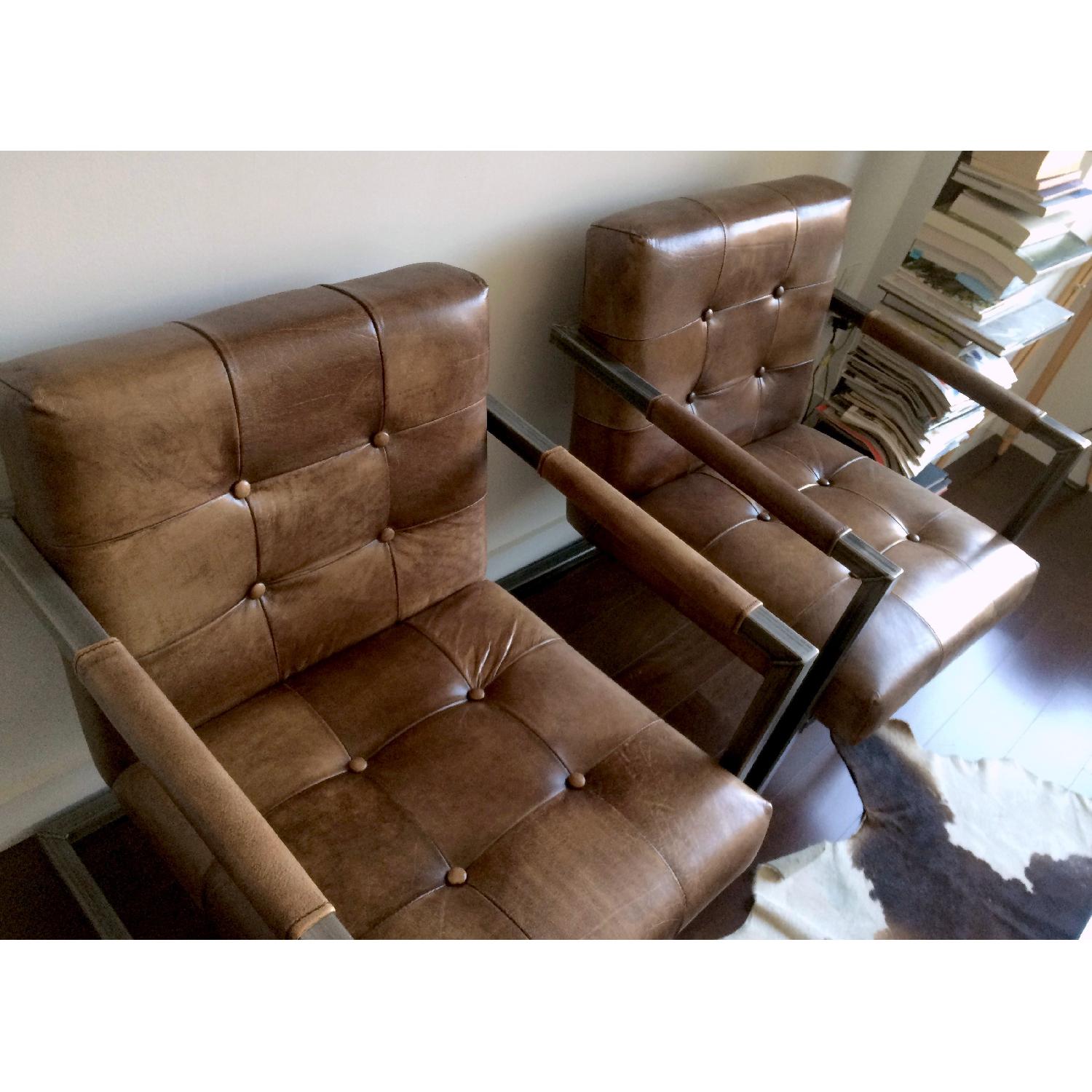 Restoration Hardware Milano Tufted Leather Chairs - image-5