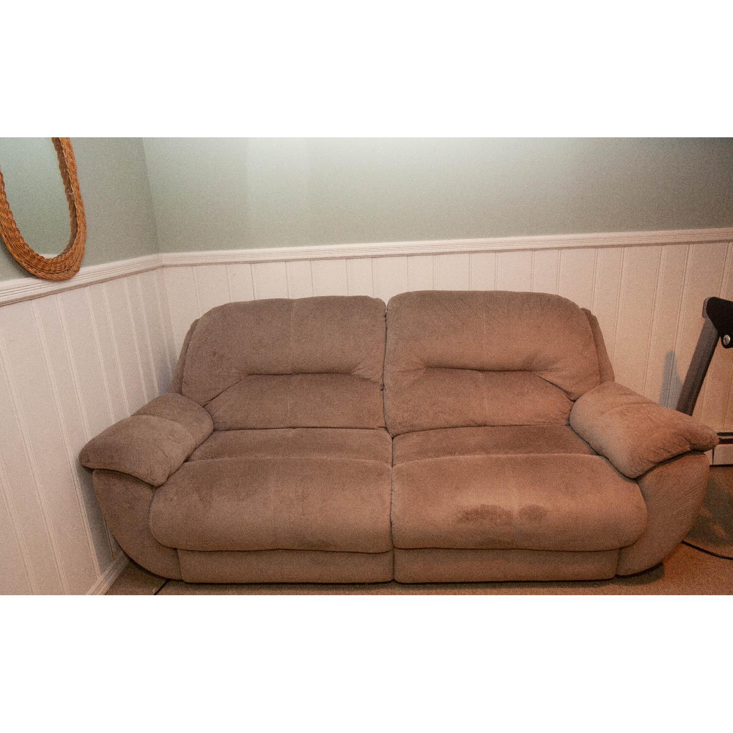 Raymour & Flanigan Microfiber Reclining Sofa - image-2