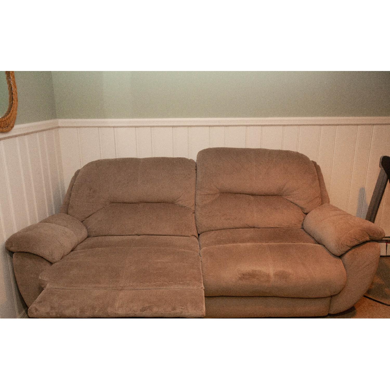 Raymour & Flanigan Microfiber Reclining Sofa - image-3
