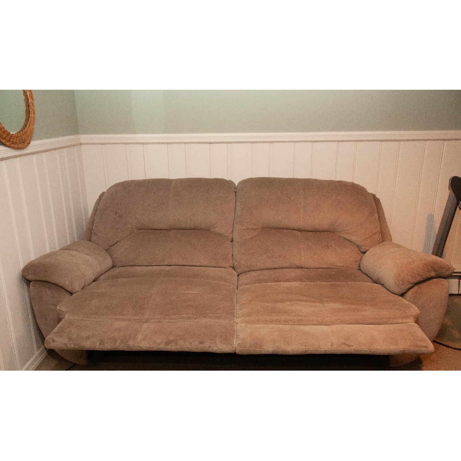 Raymour & Flanigan Microfiber Reclining Sofa - image-4
