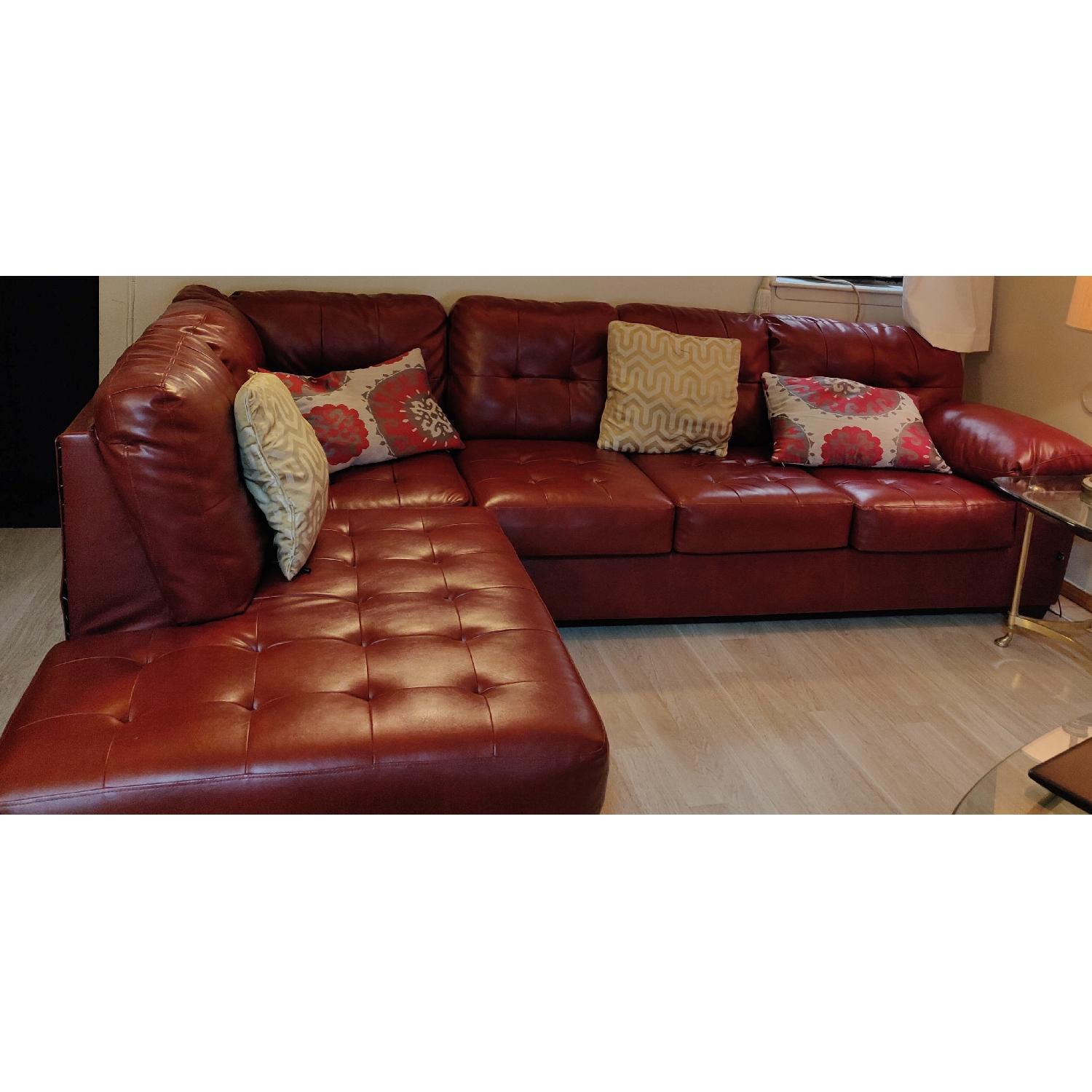 Red Faux Leather 2 Piece Sectional Sofa - image-1