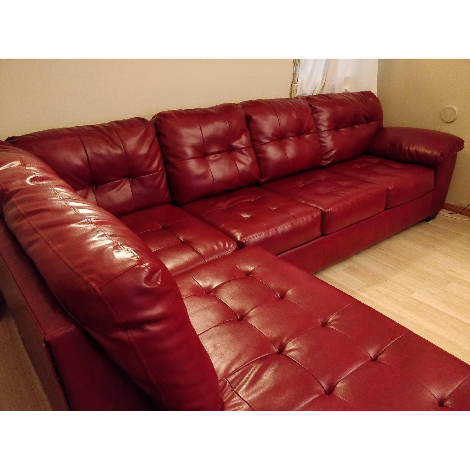 Red Faux Leather 2 Piece Sectional Sofa - image-2