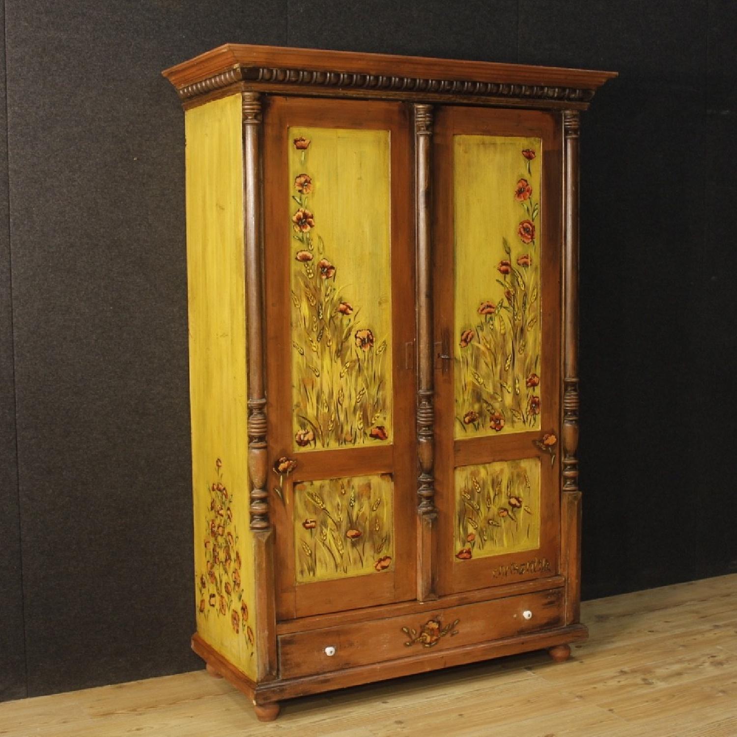 20th Century 1960 Hand Painted Wood East European Wardrobe - image-3