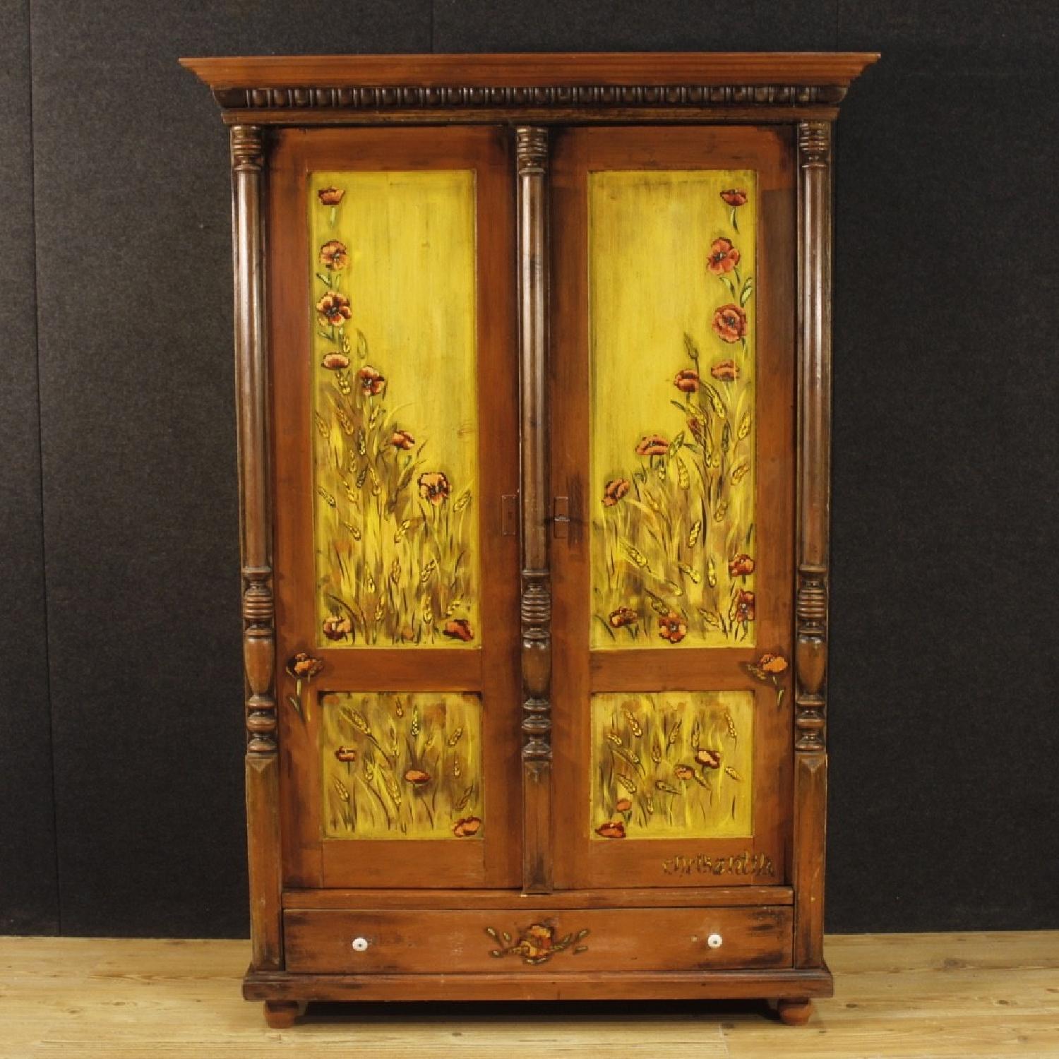 20th Century 1960 Hand Painted Wood East European Wardrobe - image-6