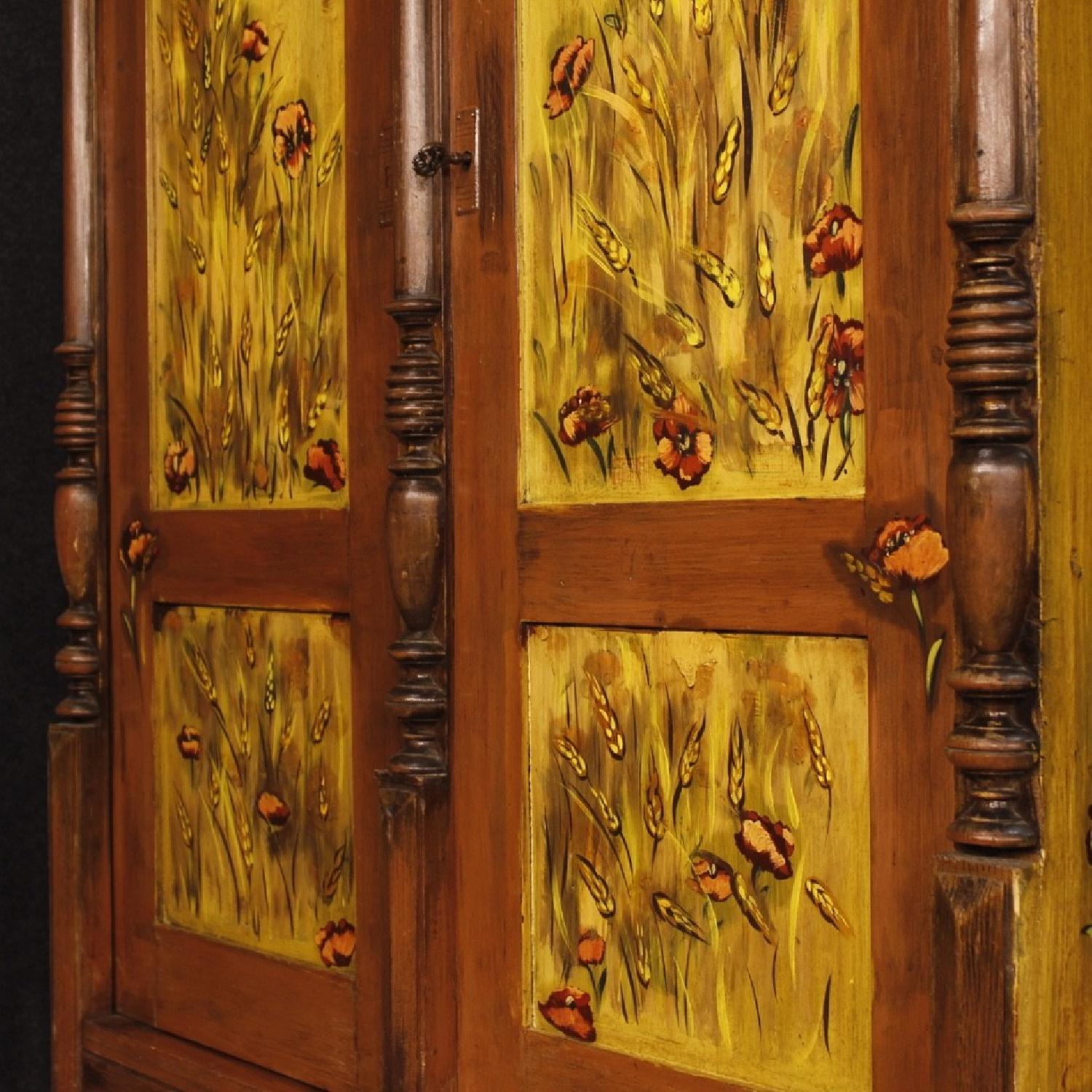 20th Century 1960 Hand Painted Wood East European Wardrobe - image-9