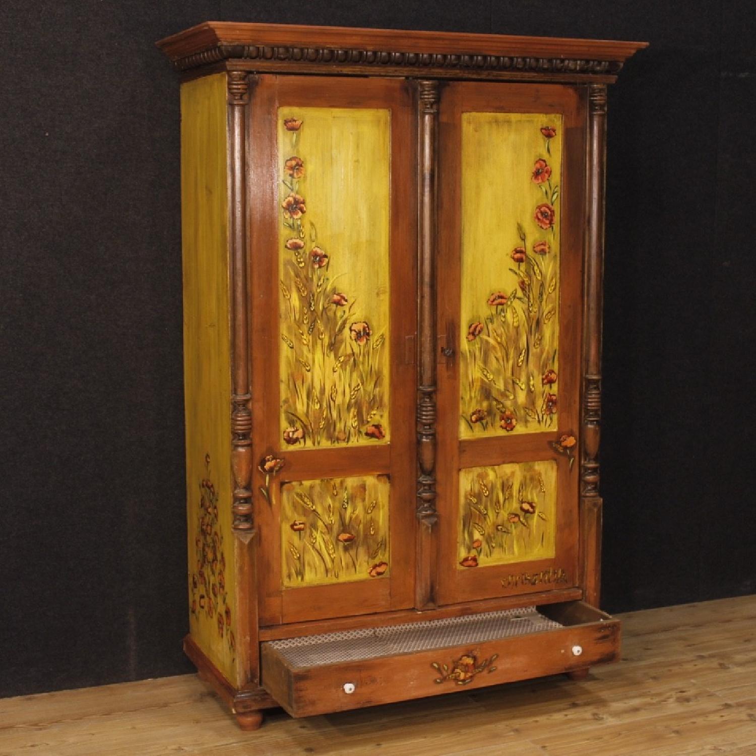 20th Century 1960 Hand Painted Wood East European Wardrobe - image-11